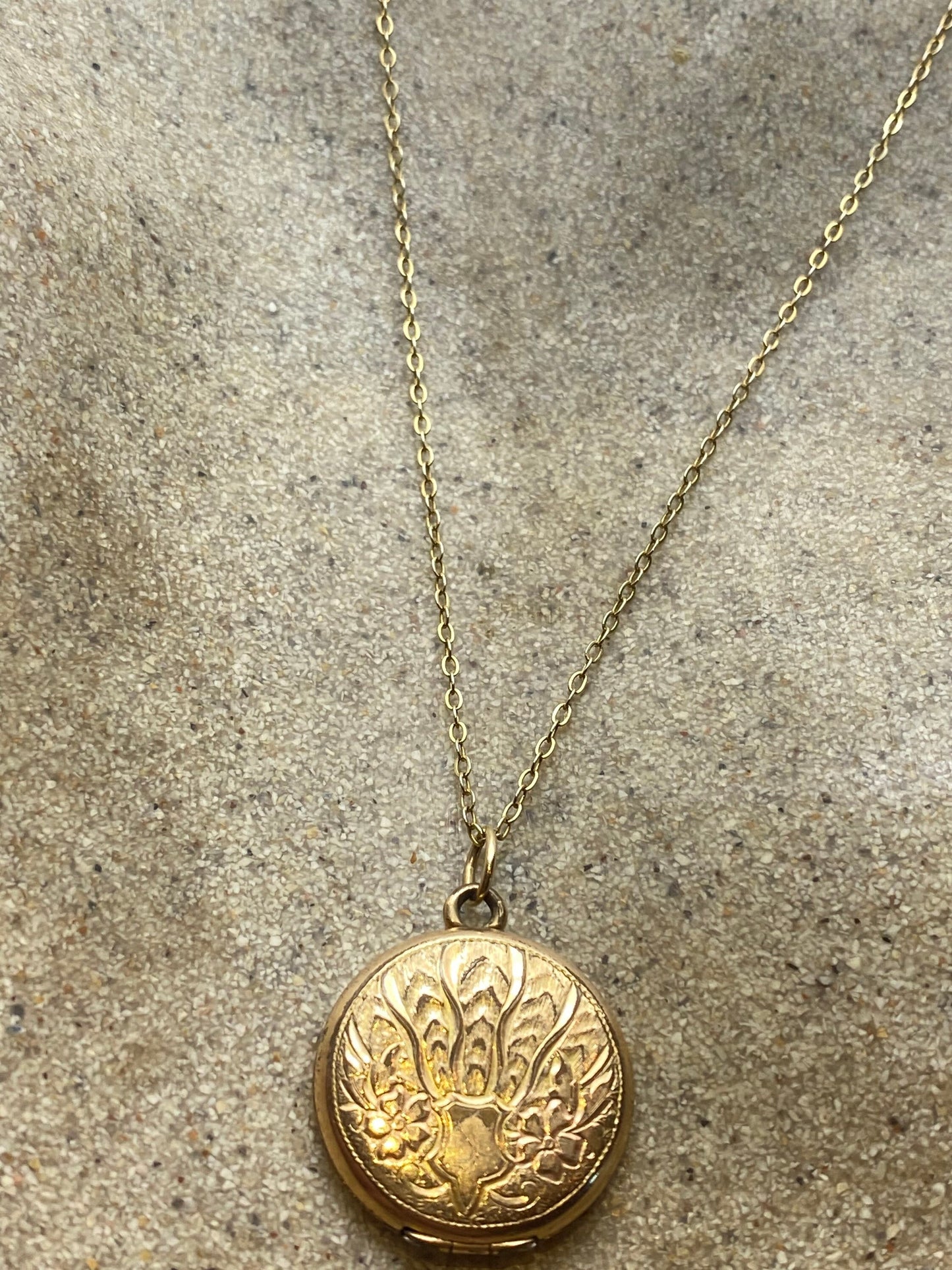 Vintage Locket Choker Gold Filled Deco Etched Necklace