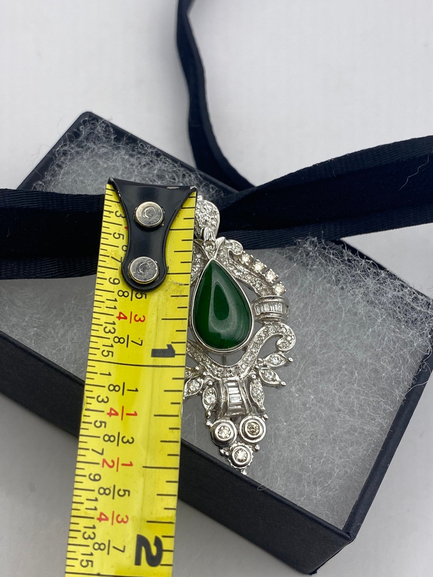 Vintage Burmese Jade Diamond 14k White Gold Choker Pendant Pin Necklace