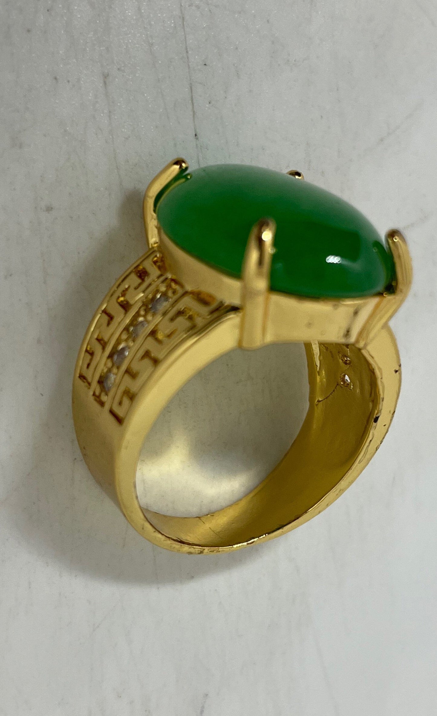 Vintage Lucky Green Nephrite Jade Golden Ring