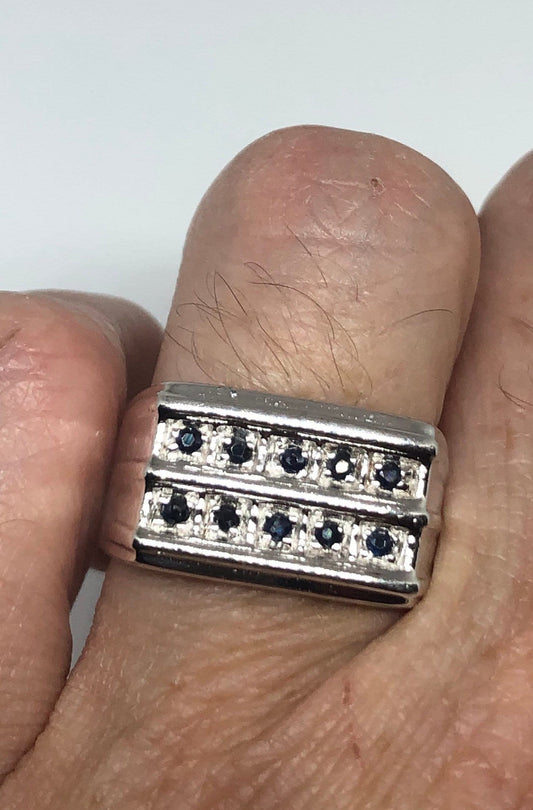 Vintage Blue Sapphire 925 Sterling Silver Gothic Ring Size 7