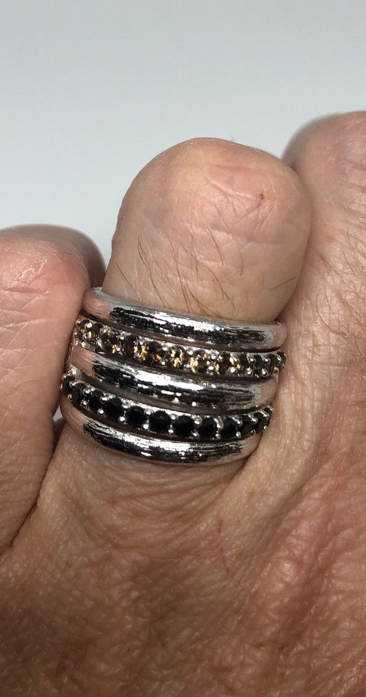 Vintage Blue Sapphire and Topaz 925 Sterling Silver Gothic Ring Size 7