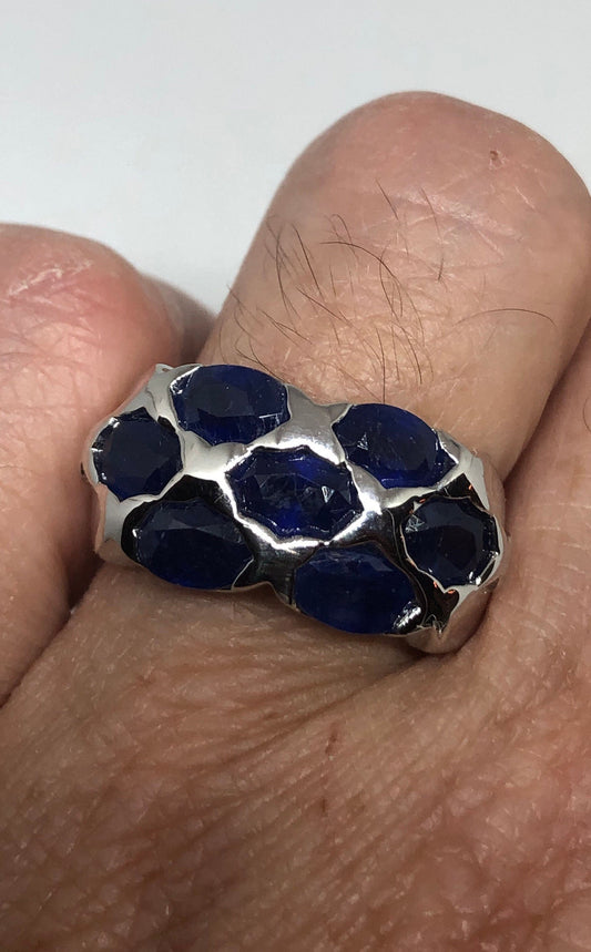 Vintage Blue Sapphire 925 Sterling Silver Gothic Ring Size 7