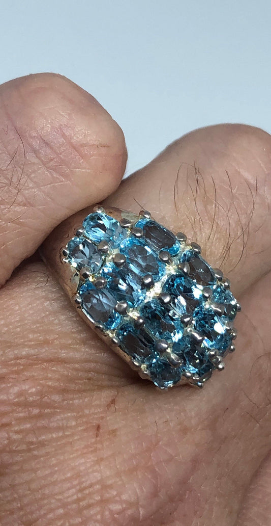 Vintage Genuine Blue Topaz 925 Sterling Silver Ring Size 6.75