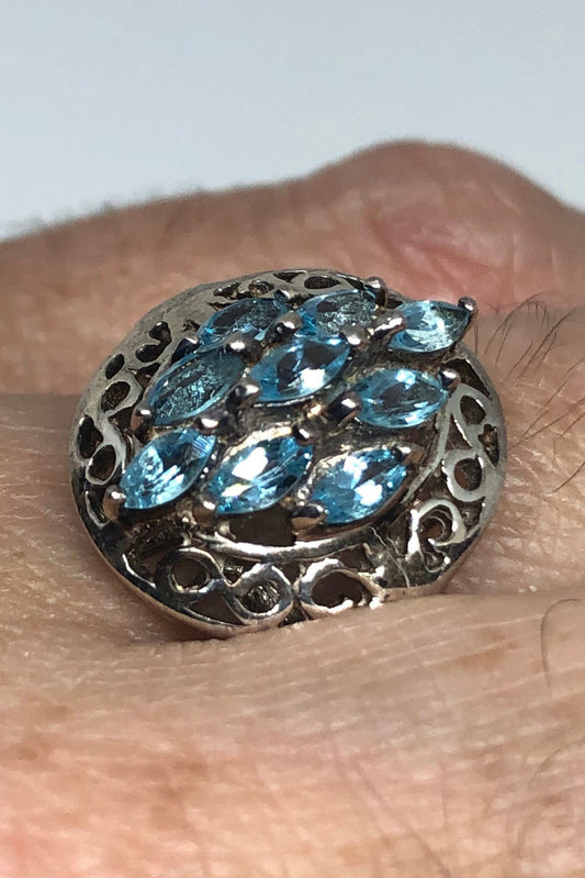 Vintage Genuine Blue Topaz 925 Sterling Silver Ring Size 8