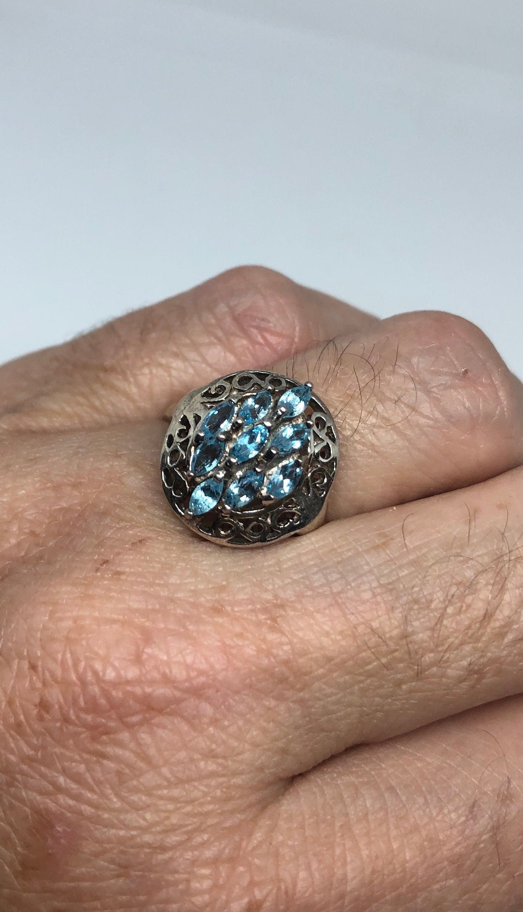 Vintage Genuine Blue Topaz 925 Sterling Silver Ring Size 8