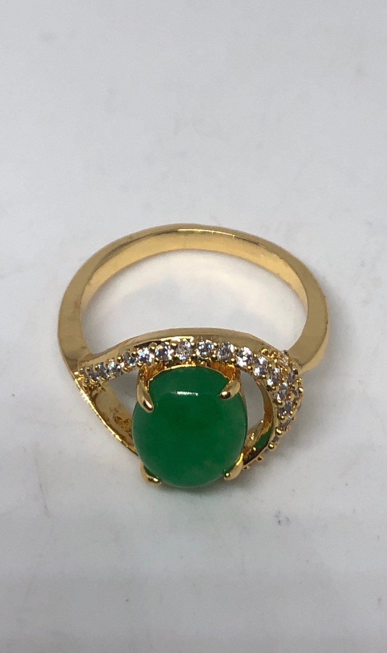 Vintage Lucky Green Nephrite Jade Gold Filled Cocktail Ring