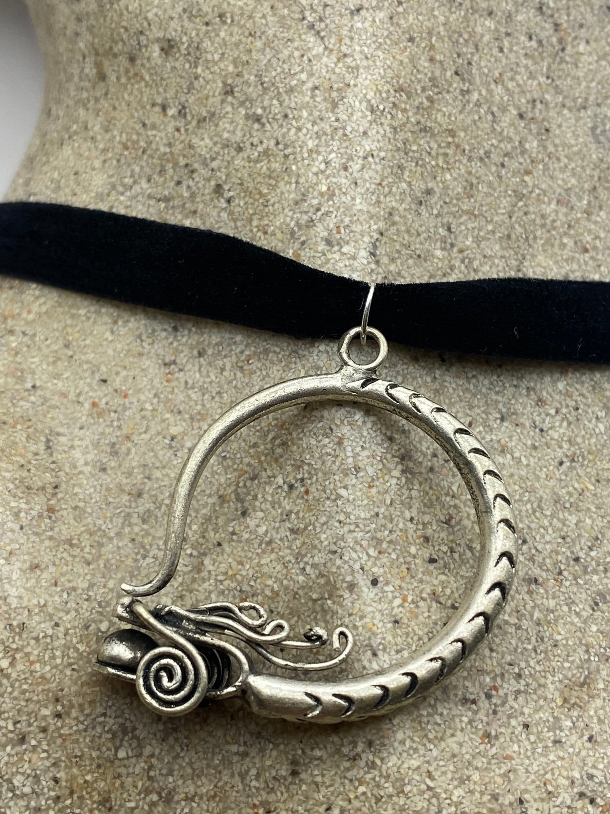 Vintage Handmade Snake Amulet Silver White Bronze Pendant