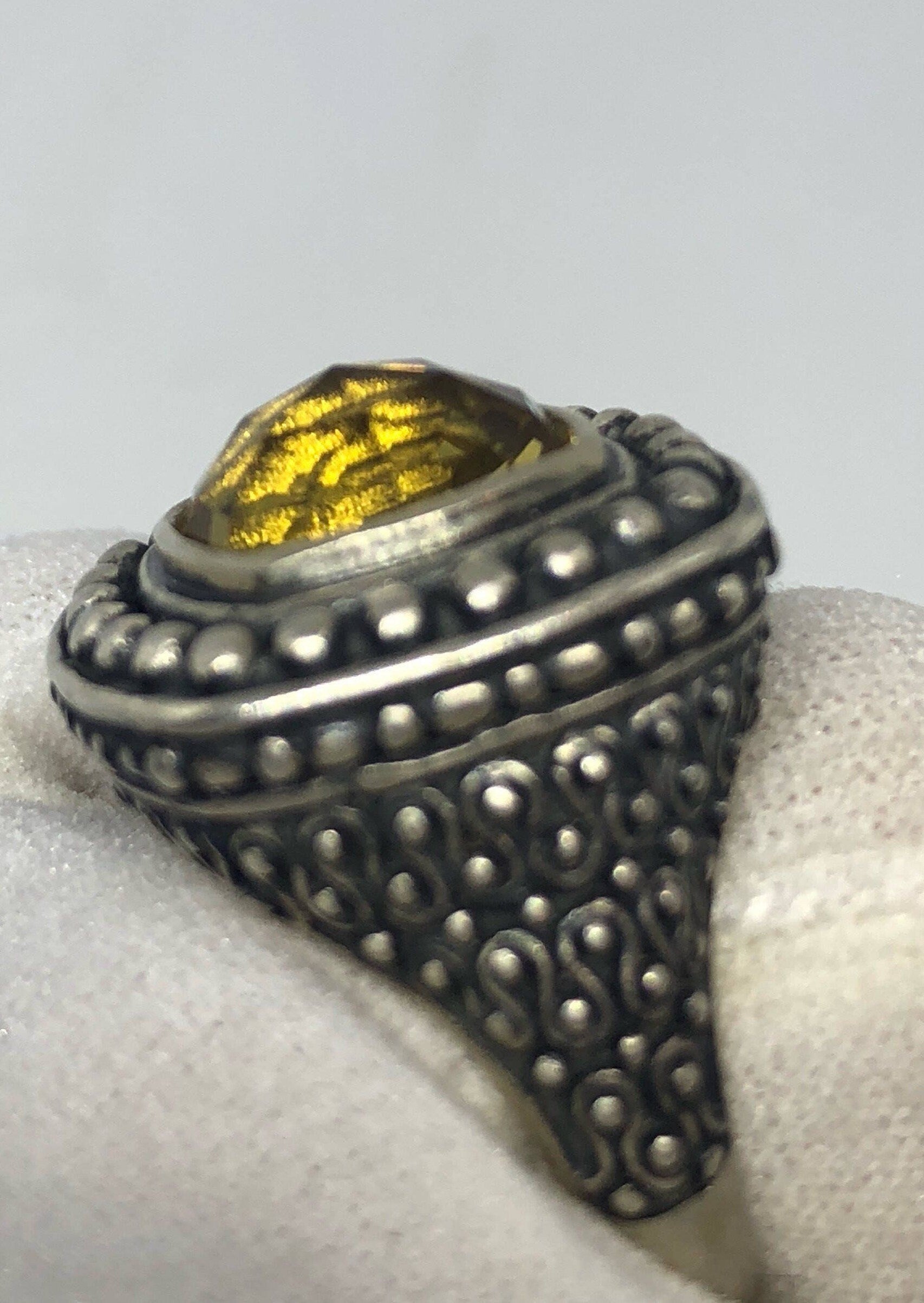 Vintage Citrine 925 Sterling Silver Cocktail Ring