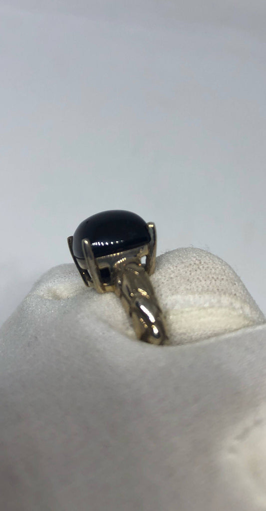 Vintage Genuine Black Onyx 925 Sterling Silver Ring