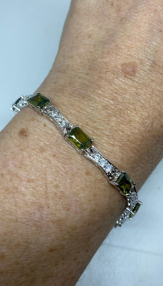 Vintage Peridot Cubic Zirconia 925 Sterling Silver Tennis Bracelet