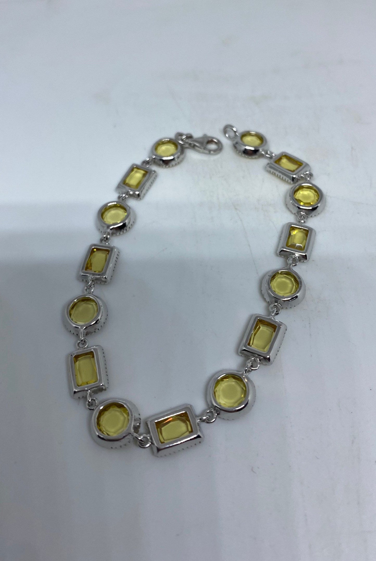 Vintage Citrine Cubic Zirconia Bracelet Sterling Silver Tennis