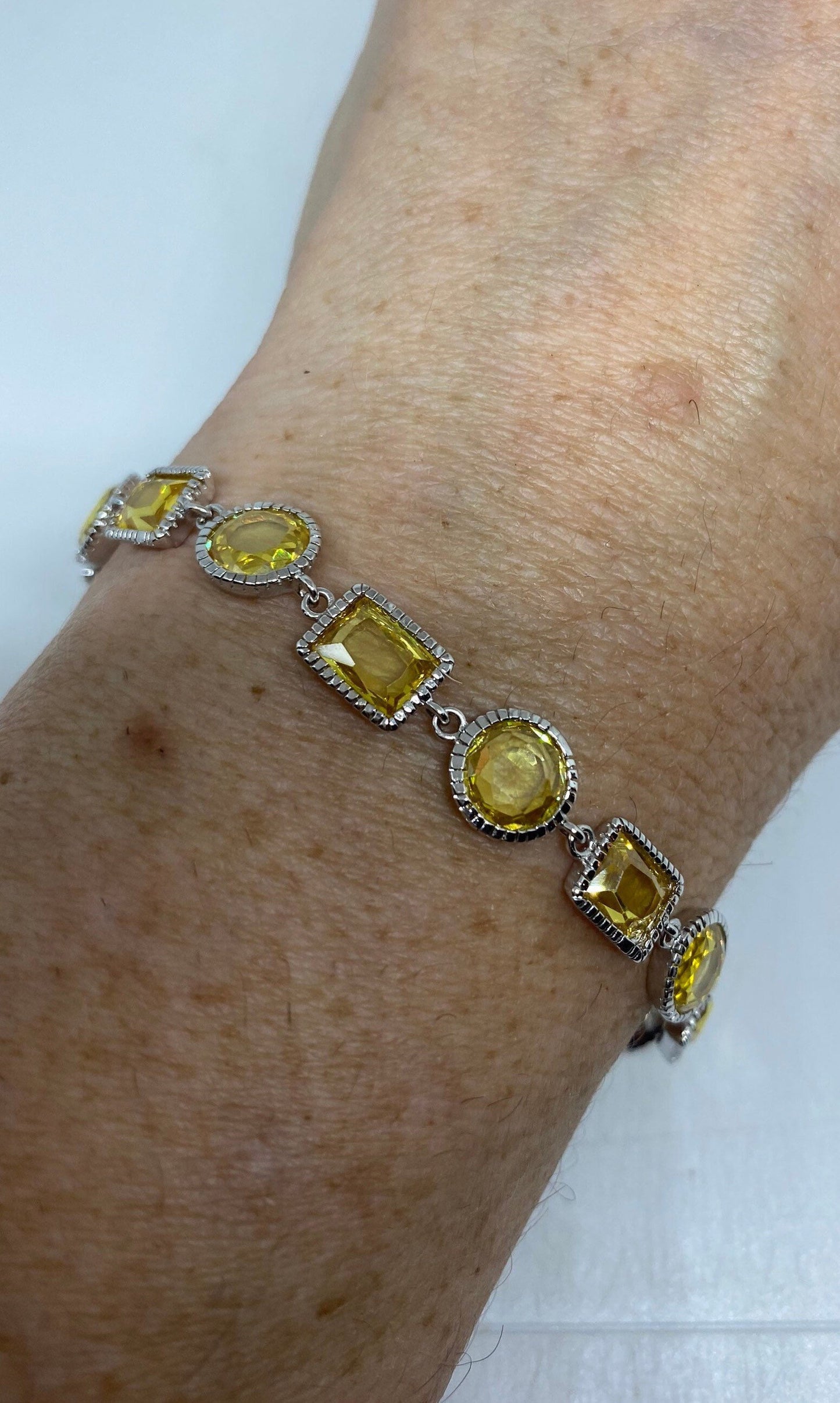 Vintage Citrine Cubic Zirconia Bracelet Sterling Silver Tennis