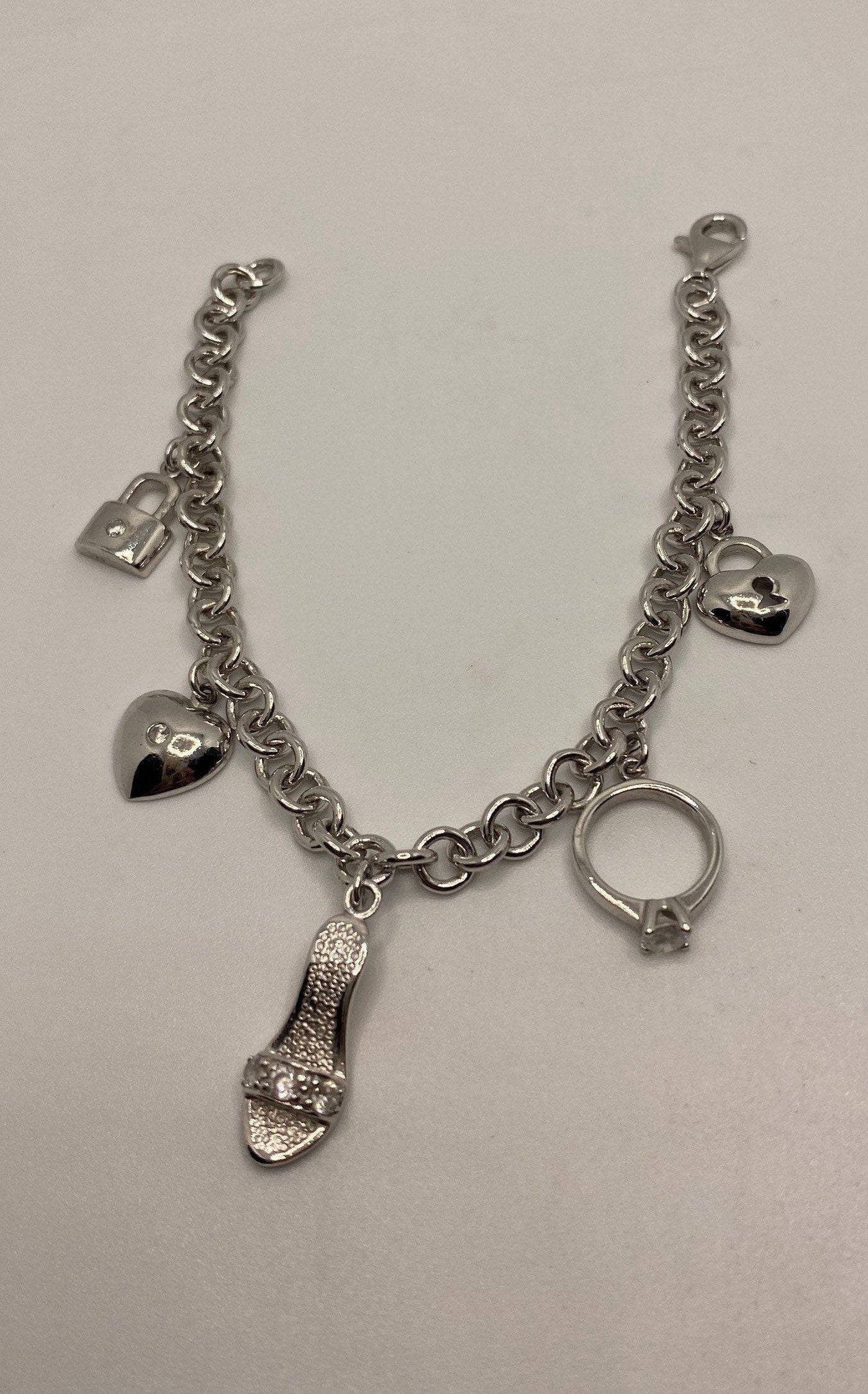 Vintage 925 Sterling Silver Chain Link Charm Bracelet