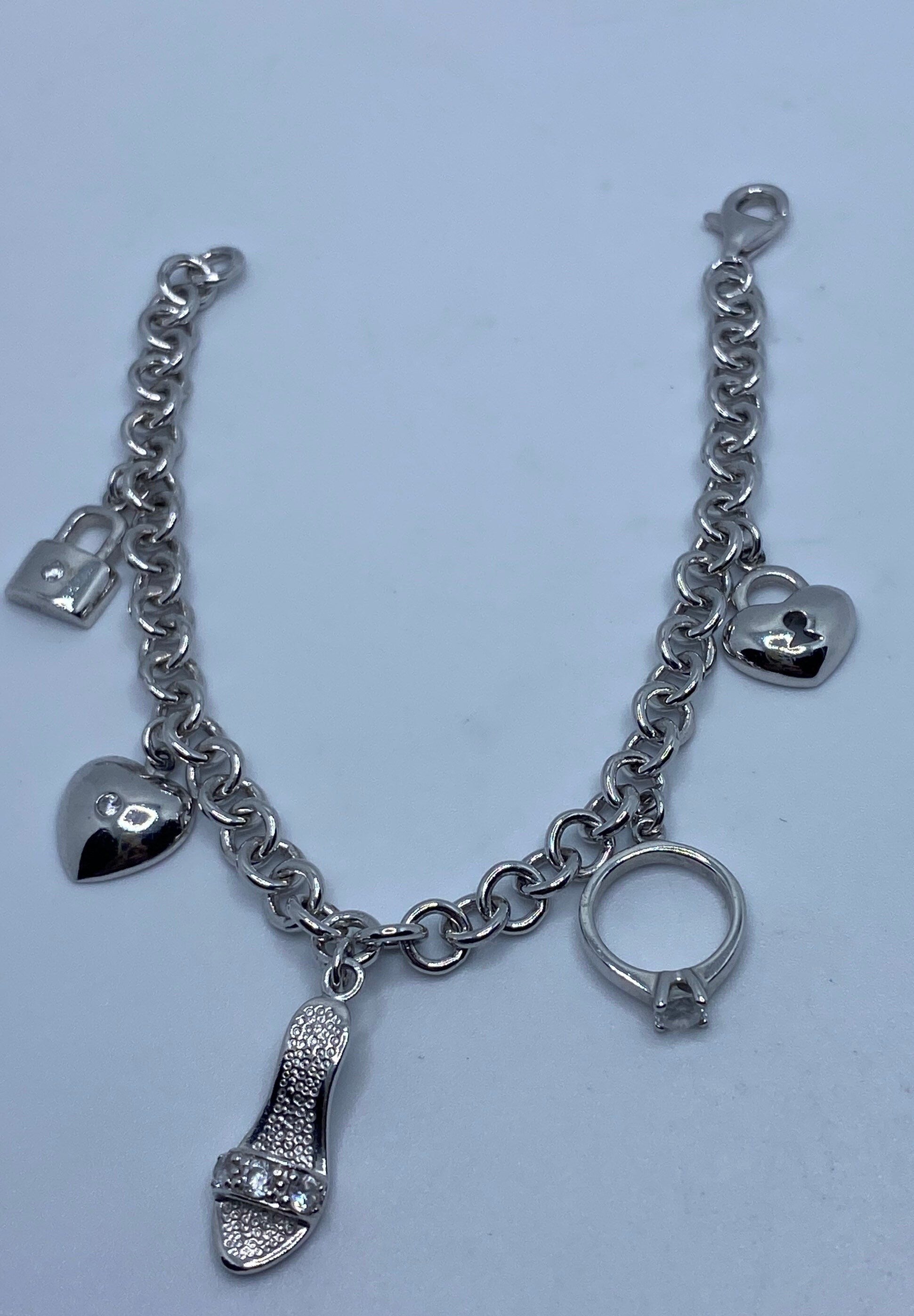 Vintage 925 Sterling Silver Chain Link Charm Bracelet