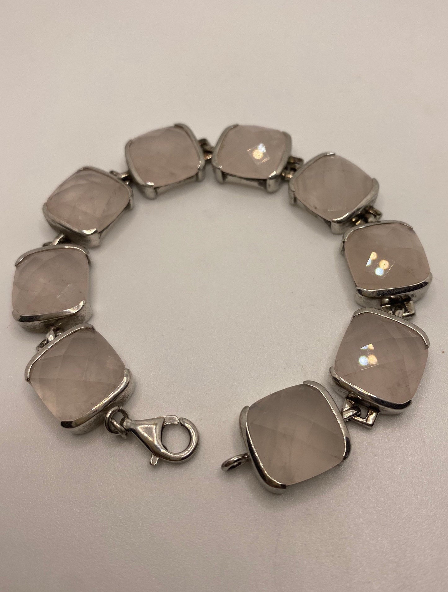 Vintage Rose Quartz 925 Sterling Silver Bracelet