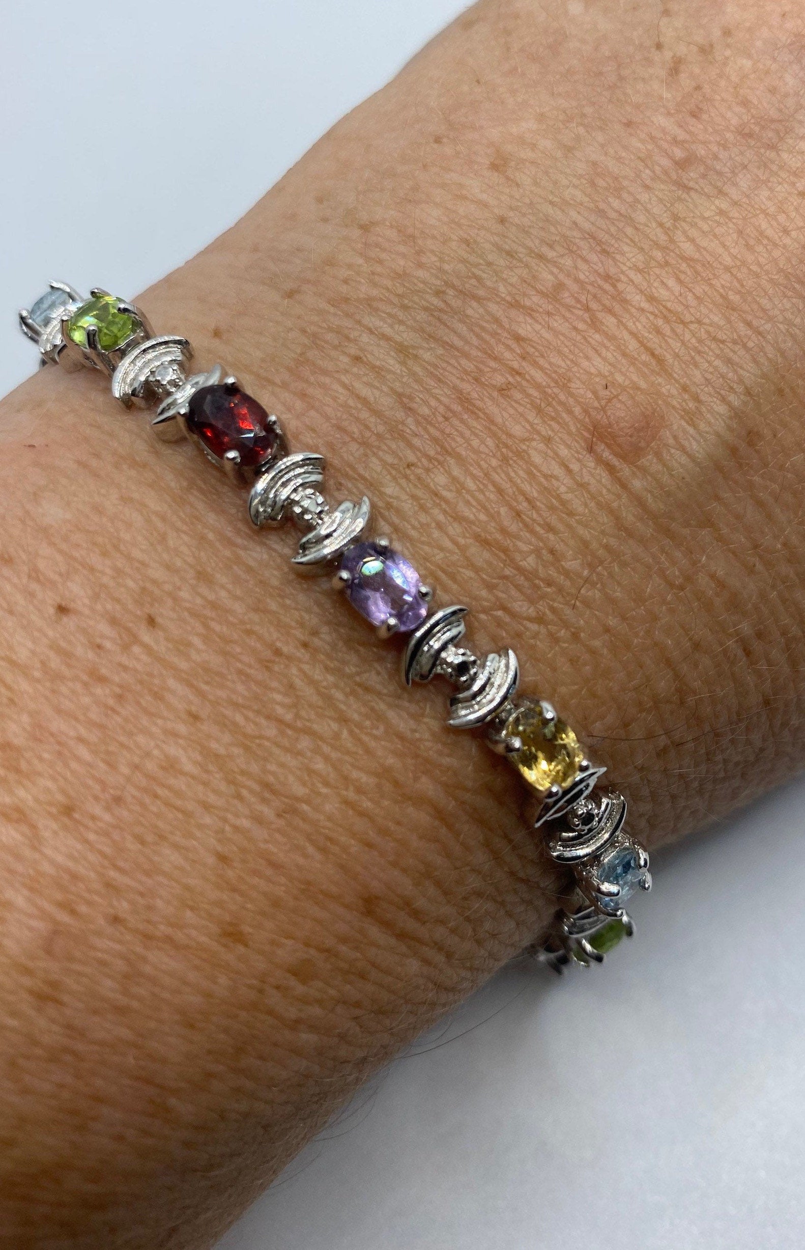 Vintage Citrine Peridot Amethyst Bracelet 925 Sterling Silver