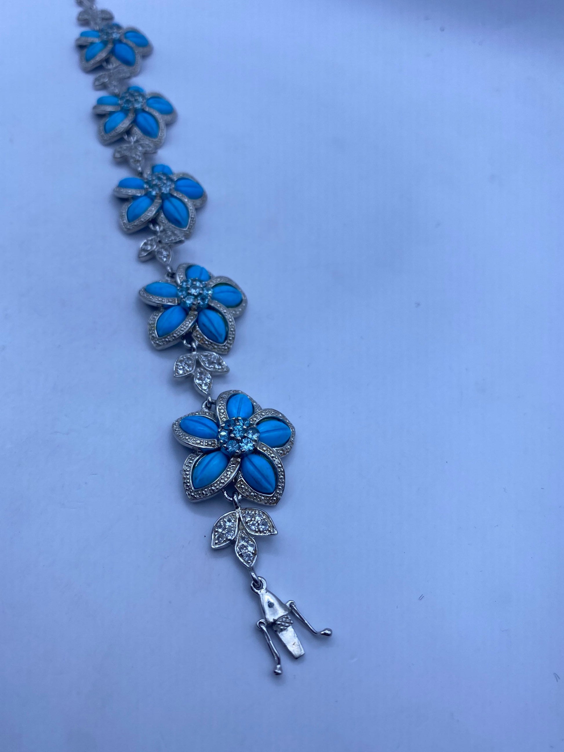 Vintage Persian Turquoise Flower 925 Sterling Silver Bracelet