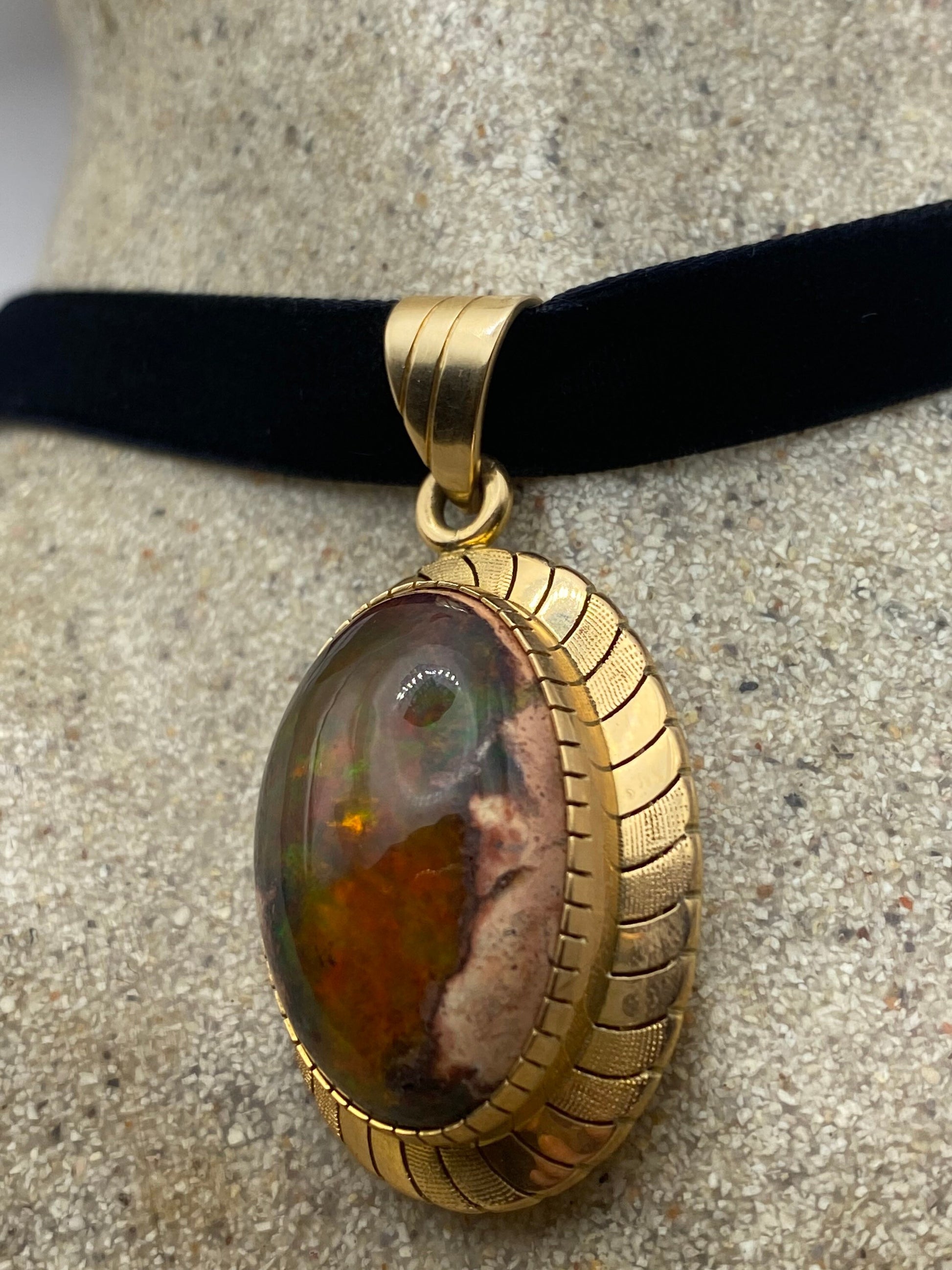 Vintage Orange Fire Opal 14k gold Choker Necklace