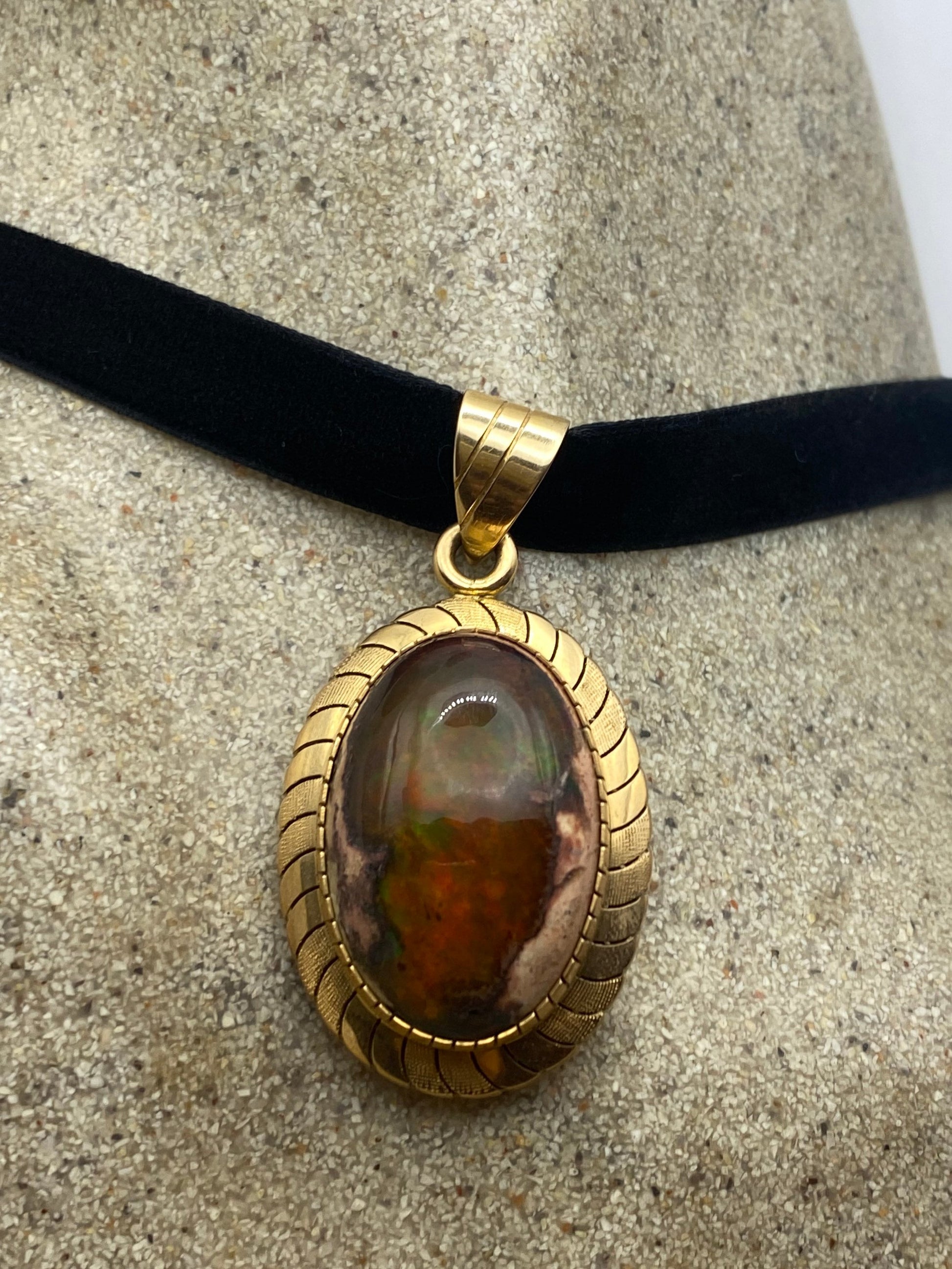 Vintage Orange Fire Opal 14k gold Choker Necklace