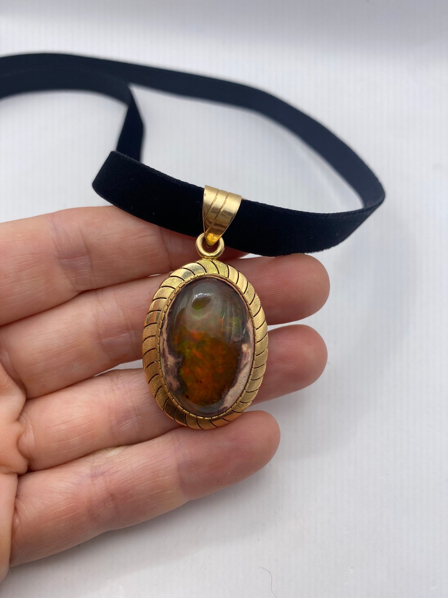 Vintage Orange Fire Opal 14k gold Choker Necklace