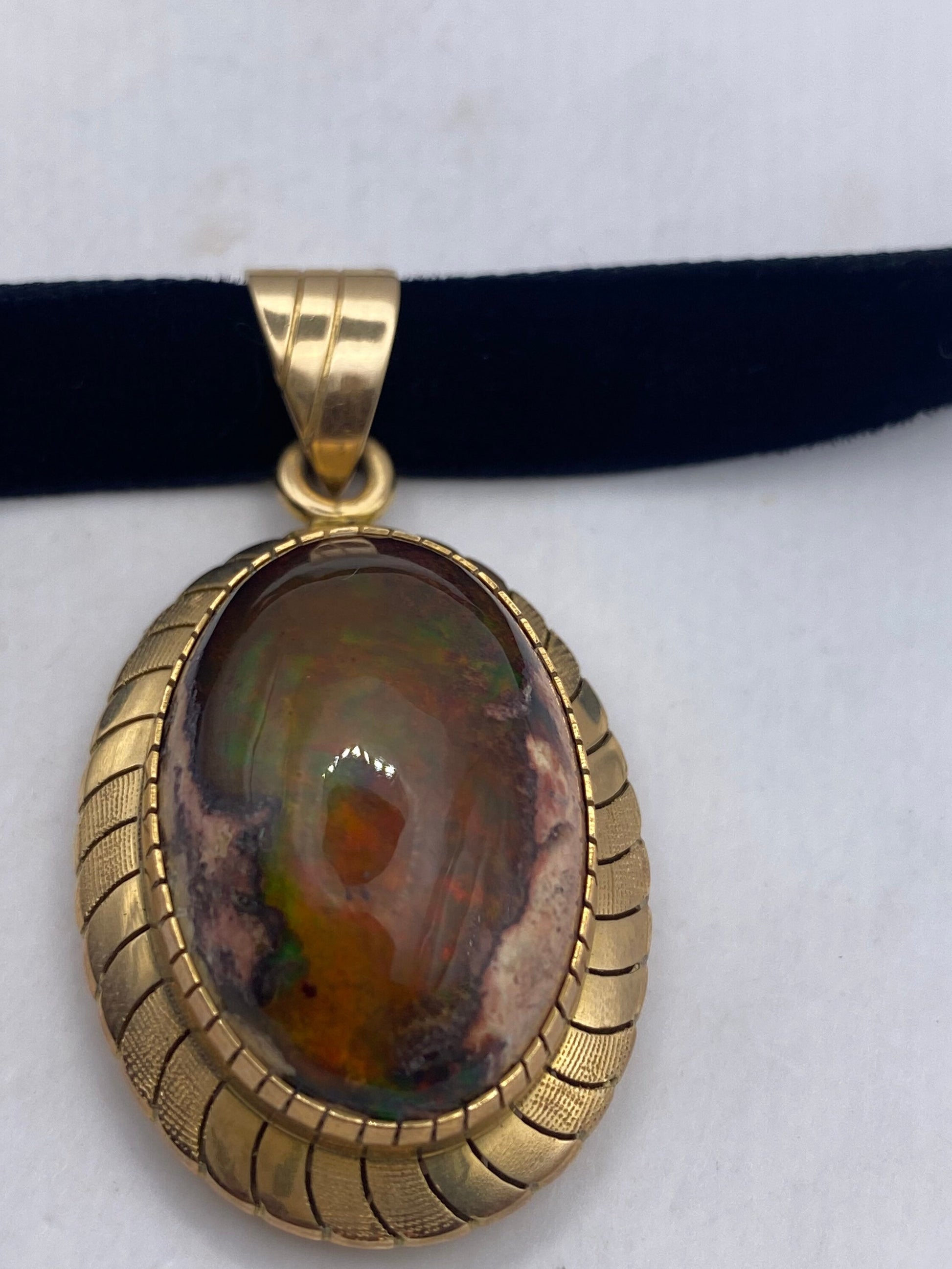 Vintage Orange Fire Opal 14k gold Choker Necklace