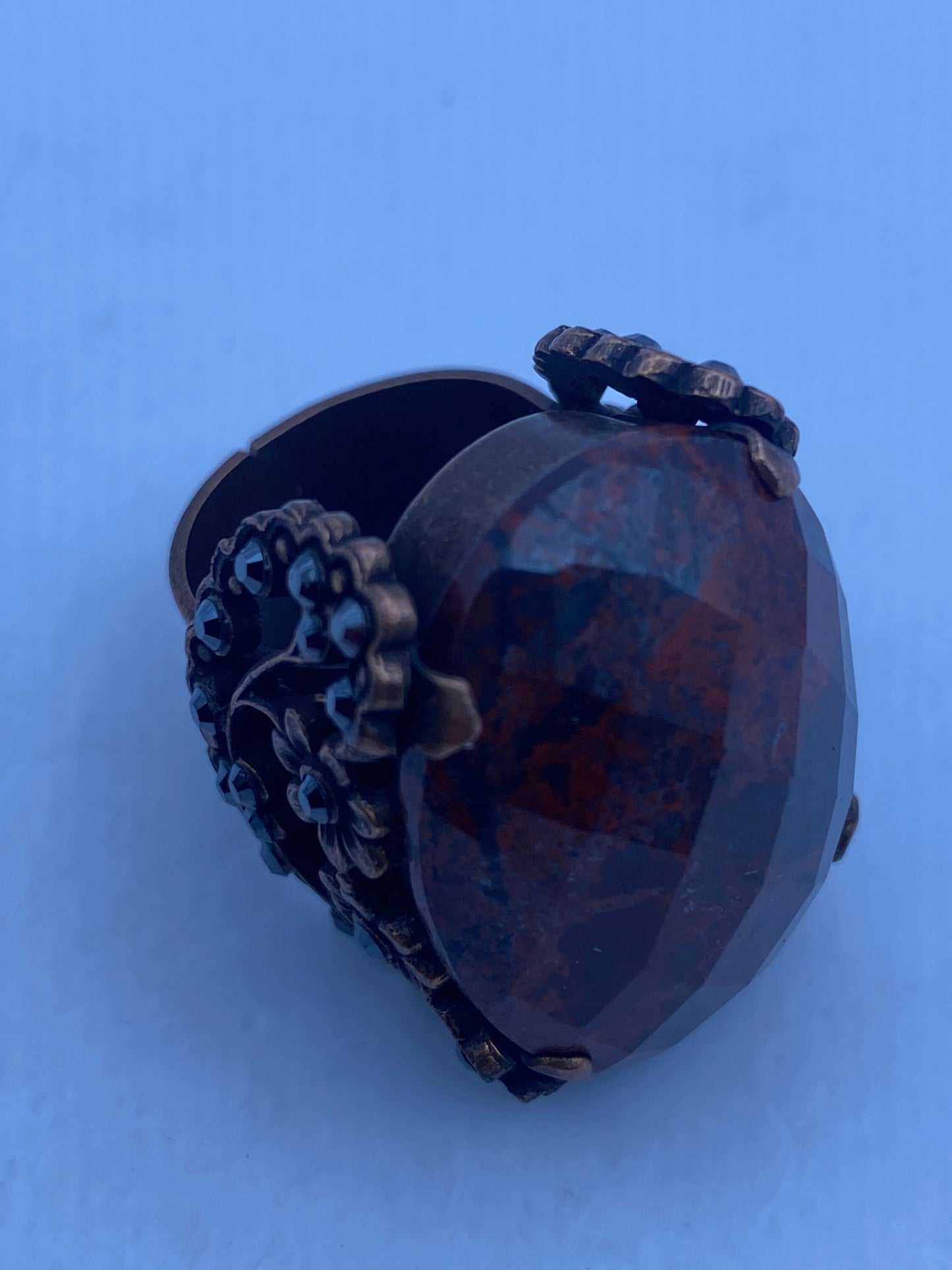 Vintage Red Jasper Agate Stone copper Ring Adjustable