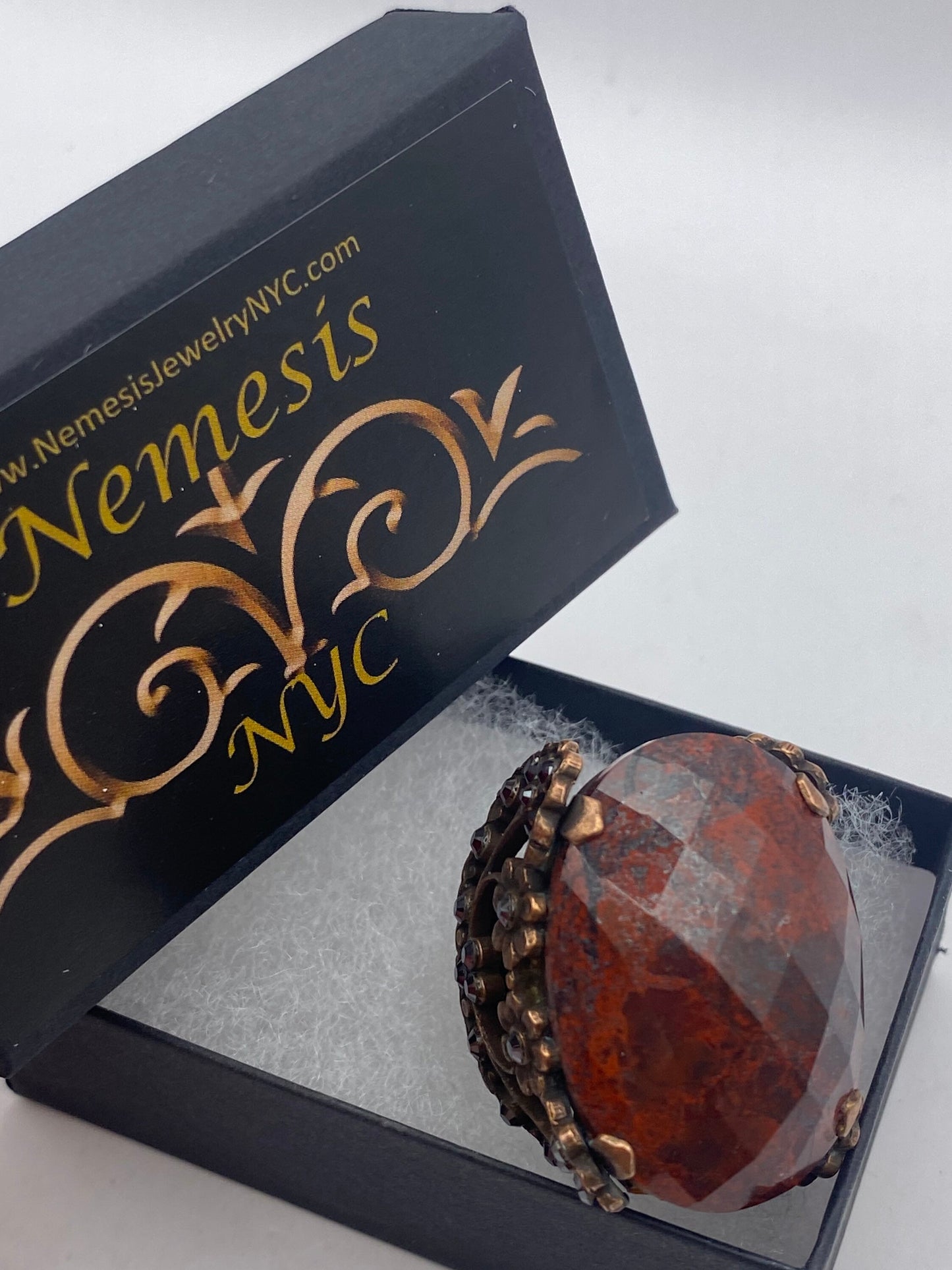 Vintage Red Jasper Agate Stone copper Ring Adjustable