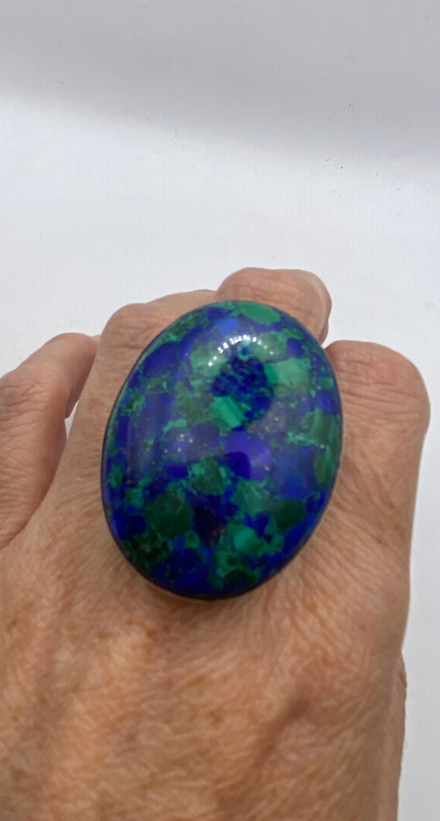 Vintage Malachite Azurite 925 Sterling Silver Statement Ring