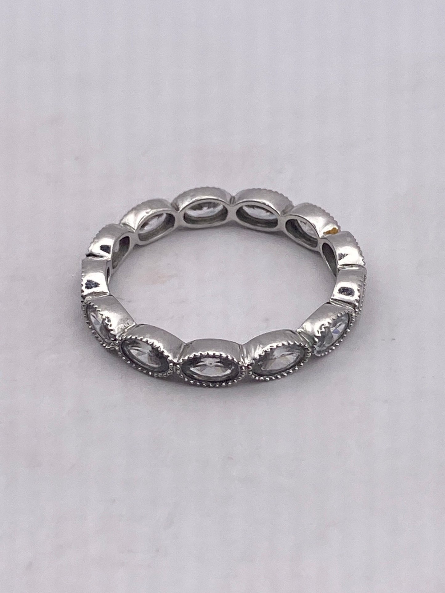 Vintage White Crystal 925 Sterling Silver Wedding Eternity Band Ring