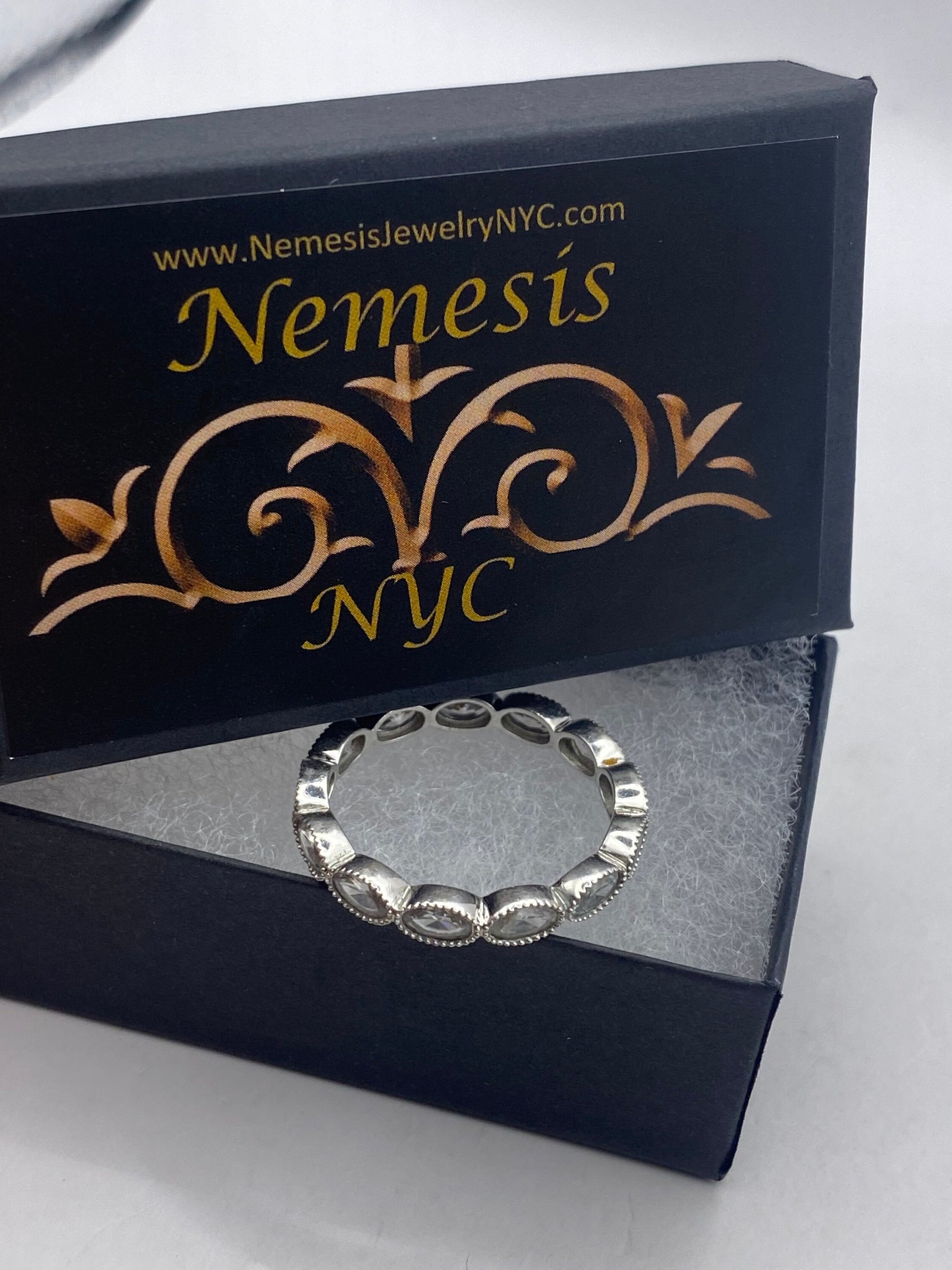 Vintage White Crystal 925 Sterling Silver Wedding Eternity Band Ring