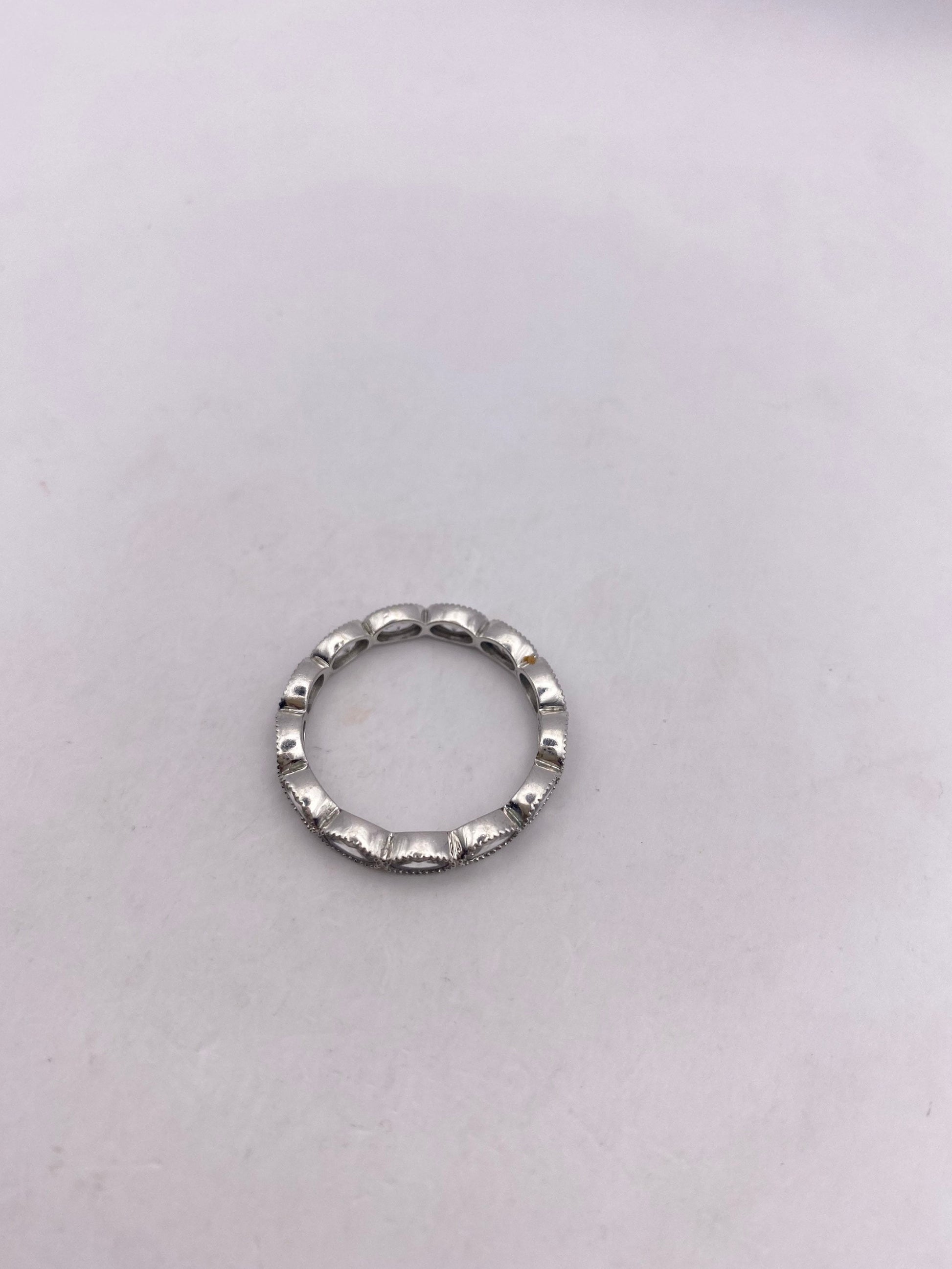 Vintage White Crystal 925 Sterling Silver Wedding Eternity Band Ring