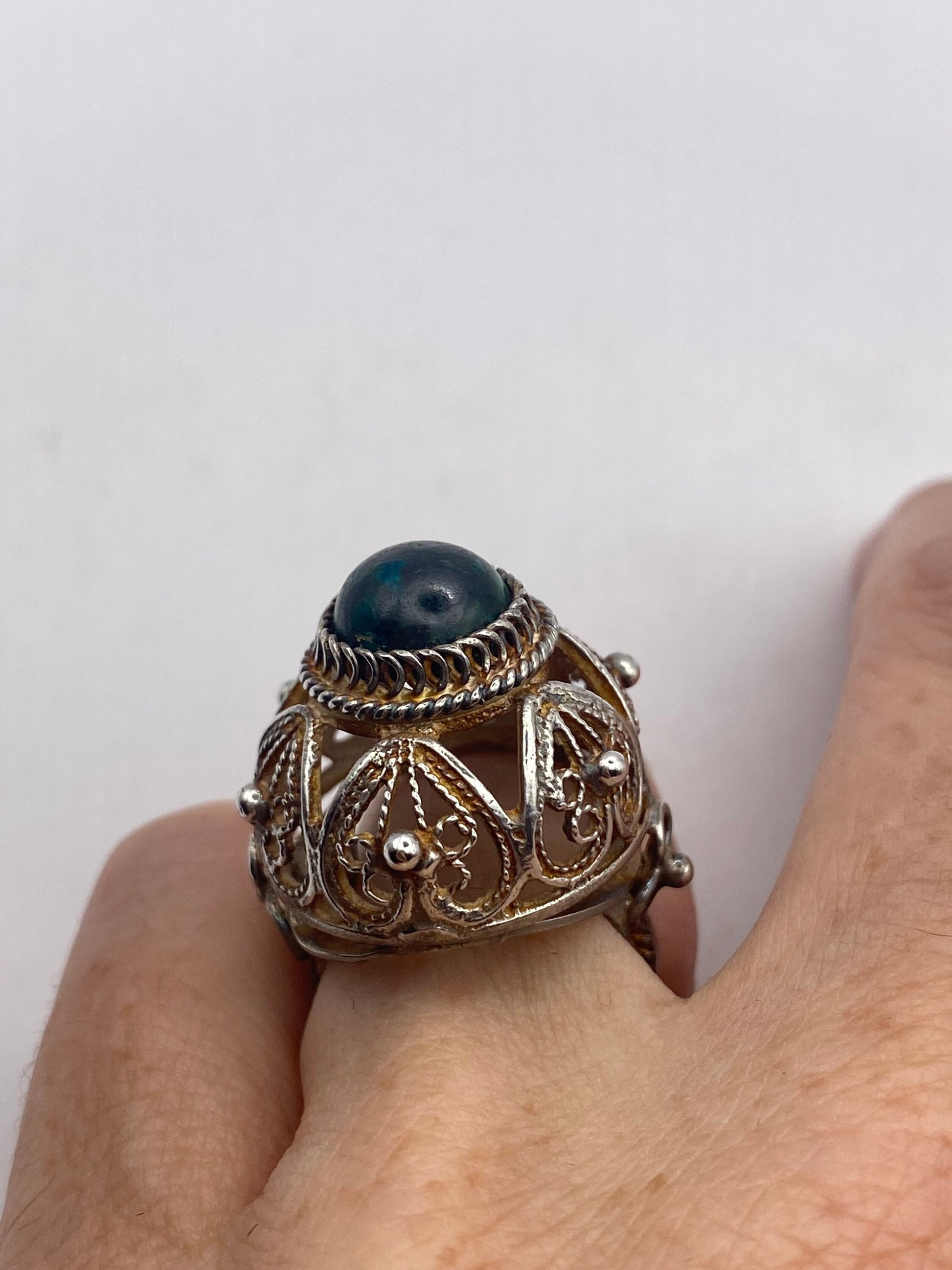 Vintage Green Stone of Elat 925 Sterling Silver Statement Ring