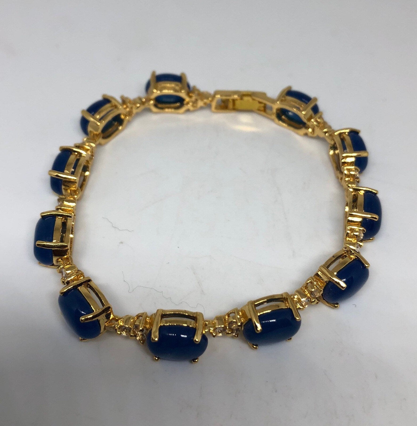 Vintage Blue Chalcedony Bracelet Golden Bronze
