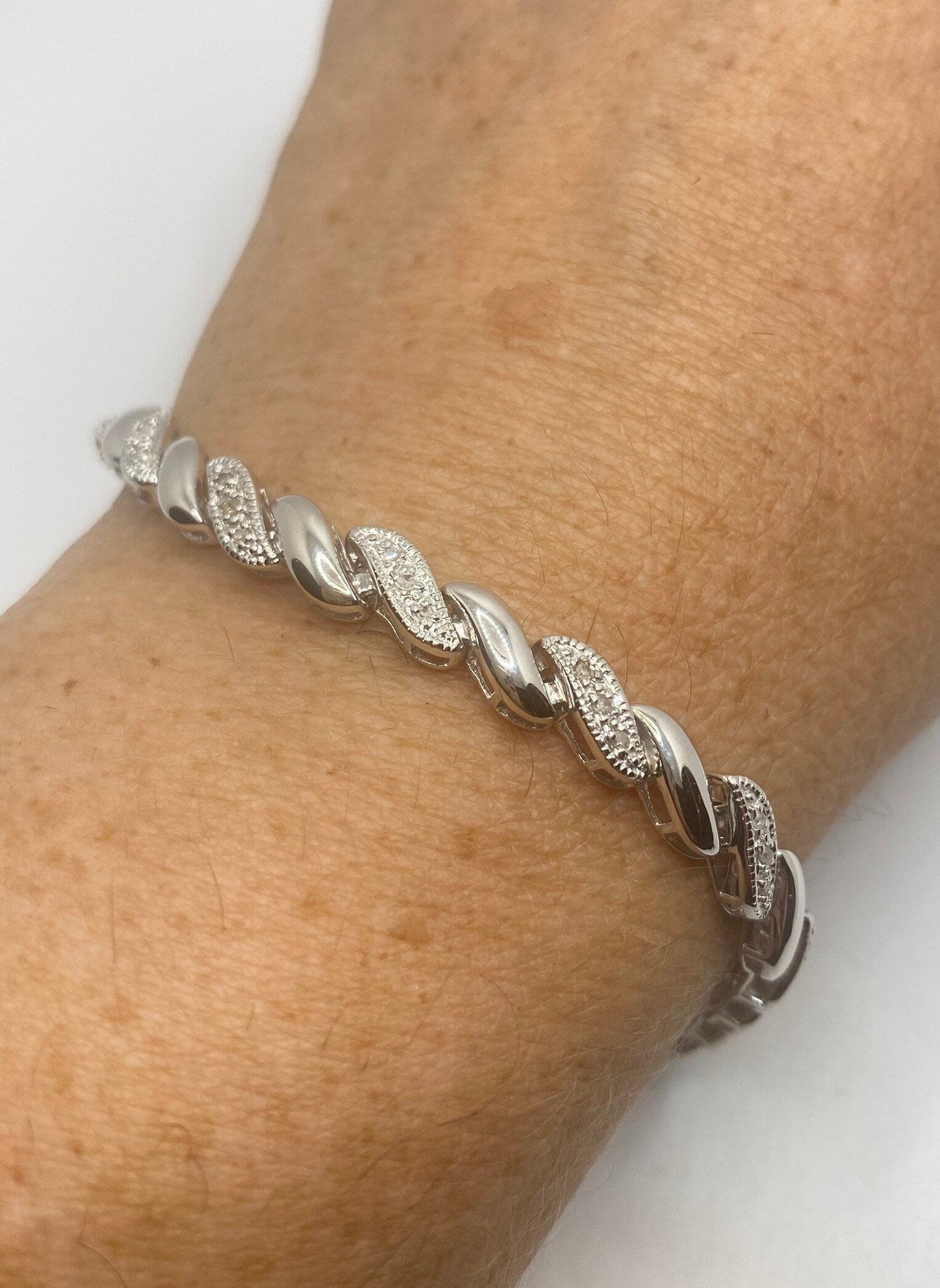 Deco Diamond Tennis Bracelet in 925 Sterling Silver 8 Inch Vintage