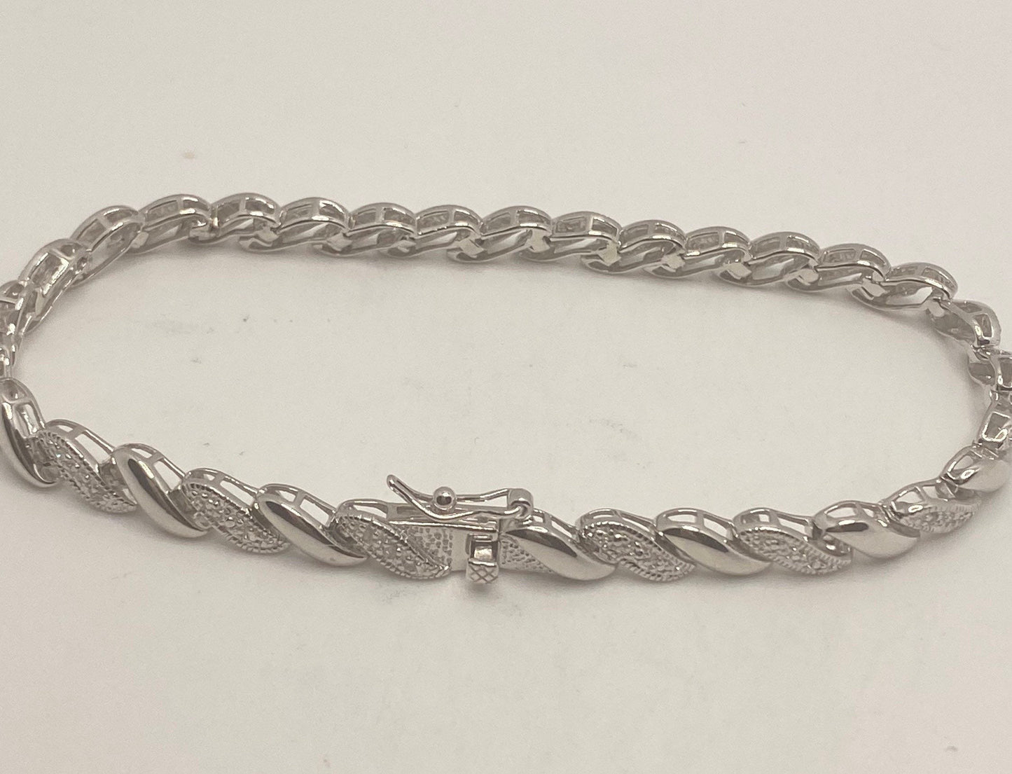 Deco Diamond Tennis Bracelet in 925 Sterling Silver 8 Inch Vintage