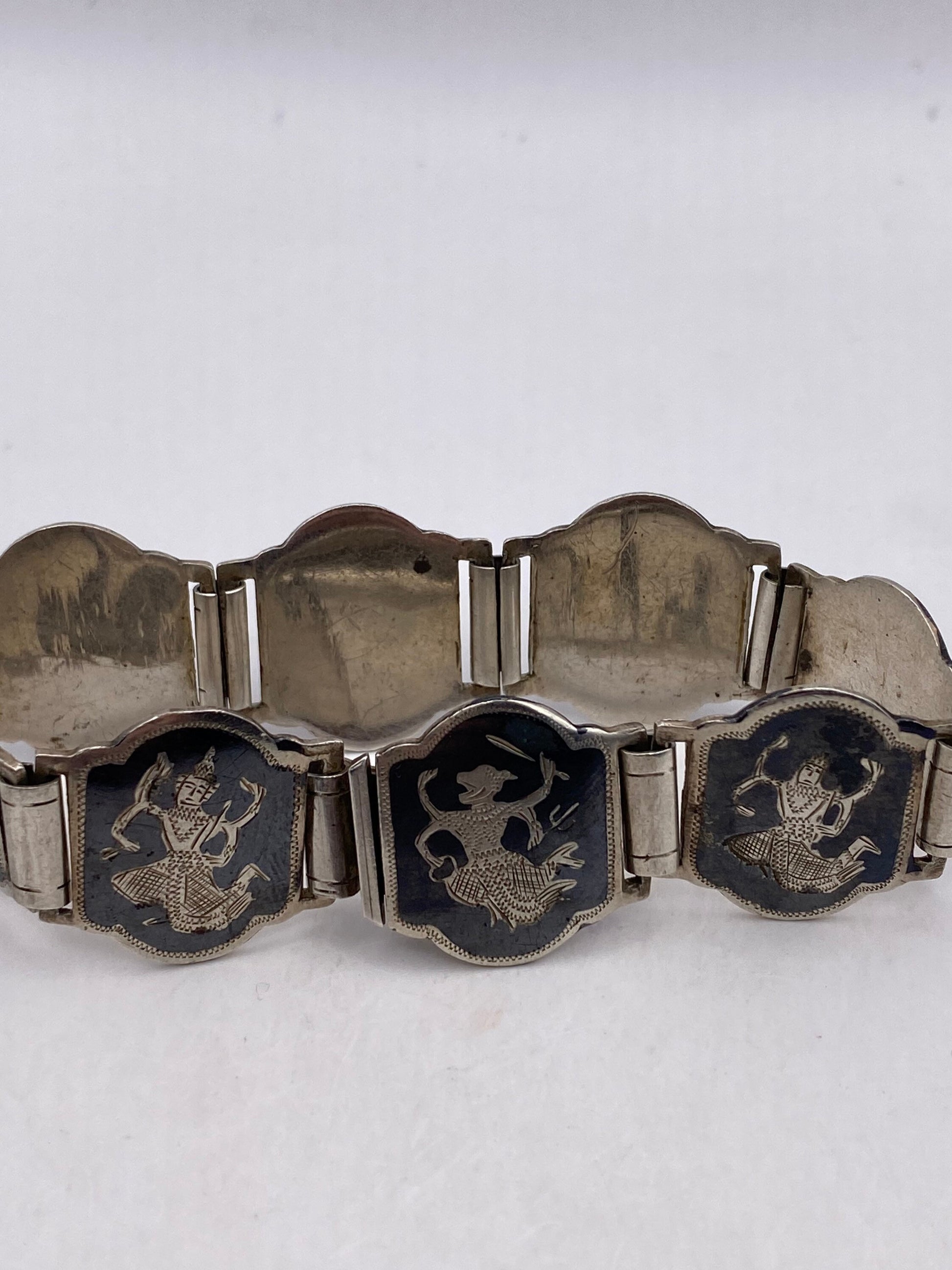 Vintage Siam 925 Sterling Silver Bracelet Dancing Goddess