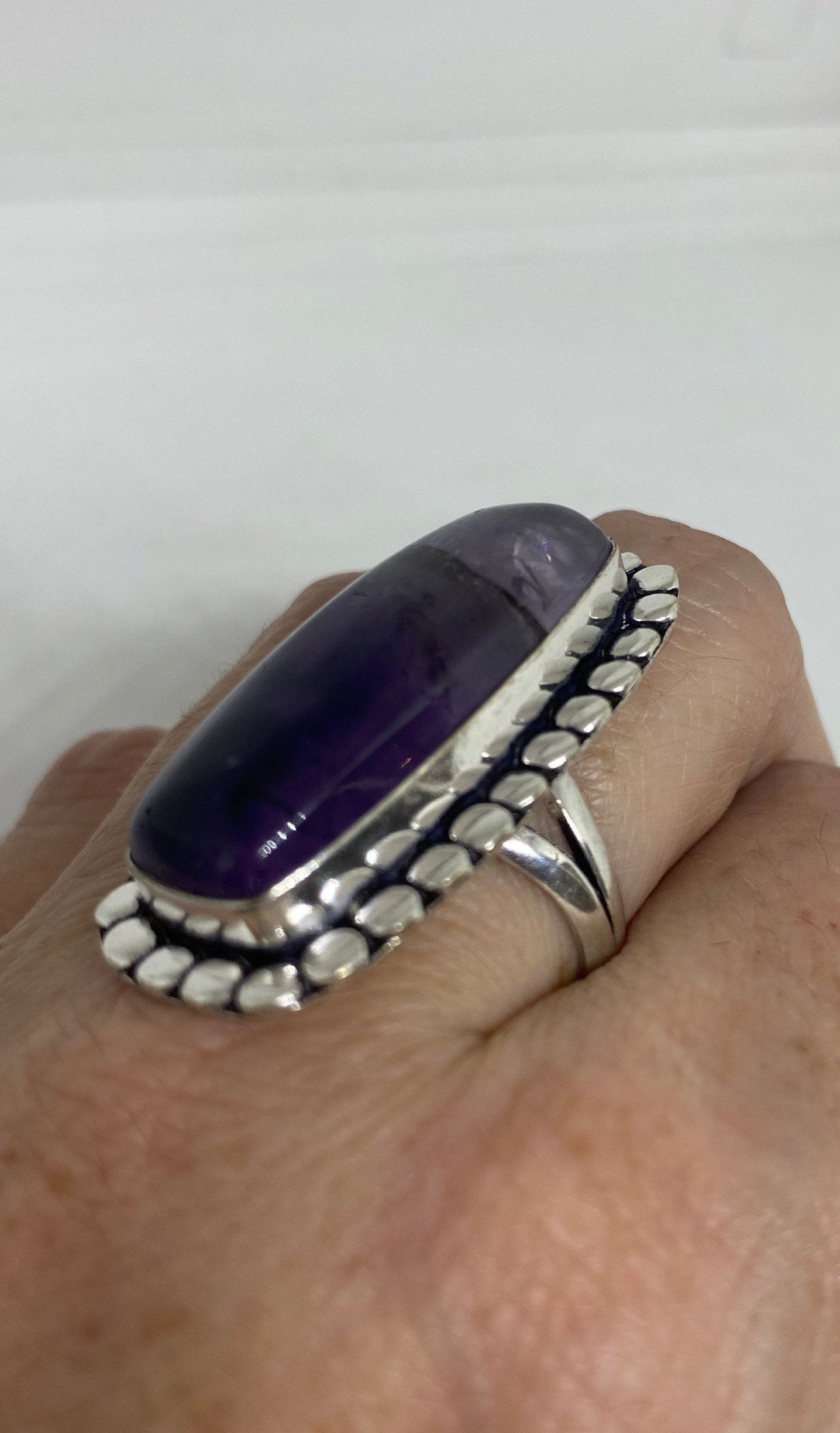 Vintage Boho Purple Amethyst Cocktail Ring Size 8