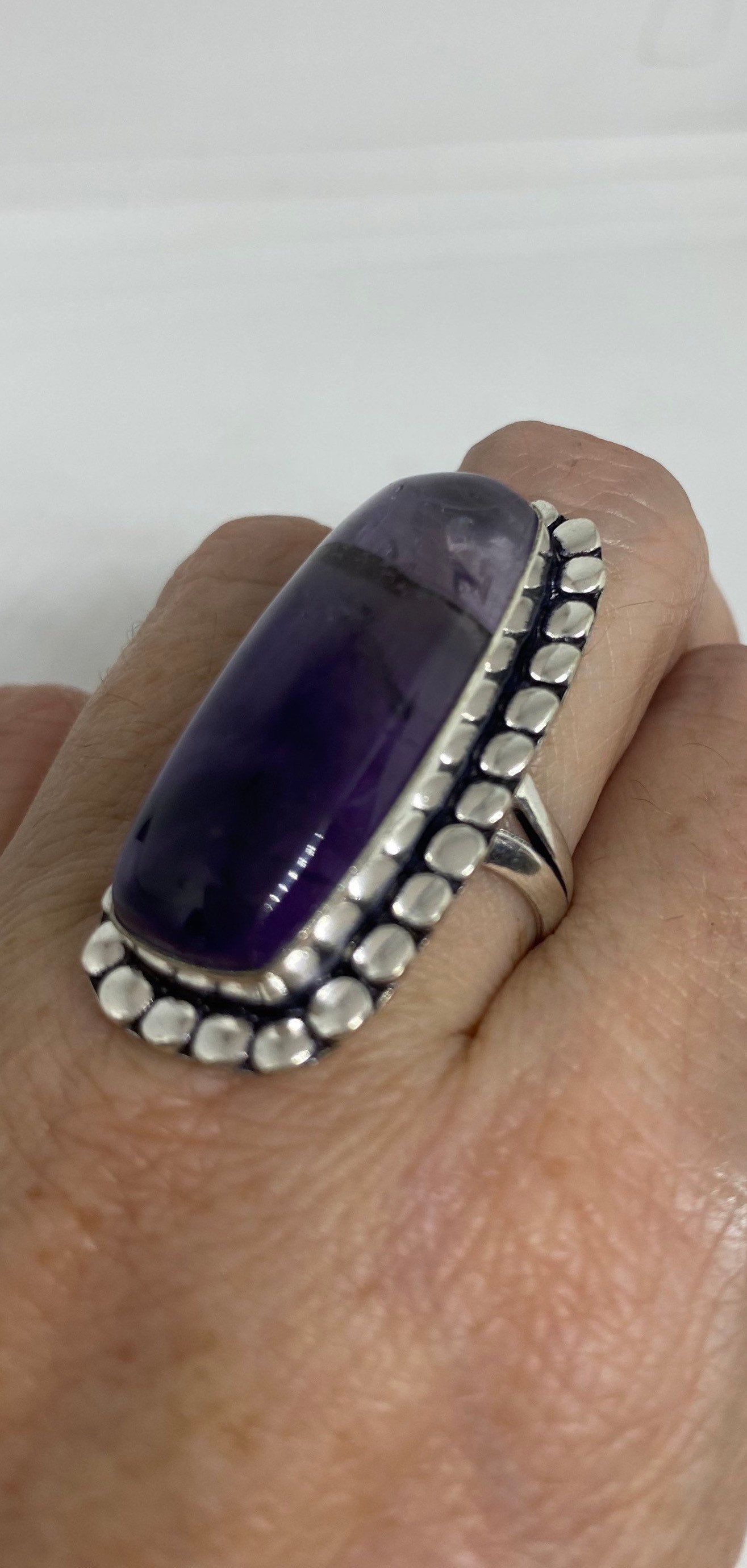 Vintage Boho Purple Amethyst Cocktail Ring Size 8