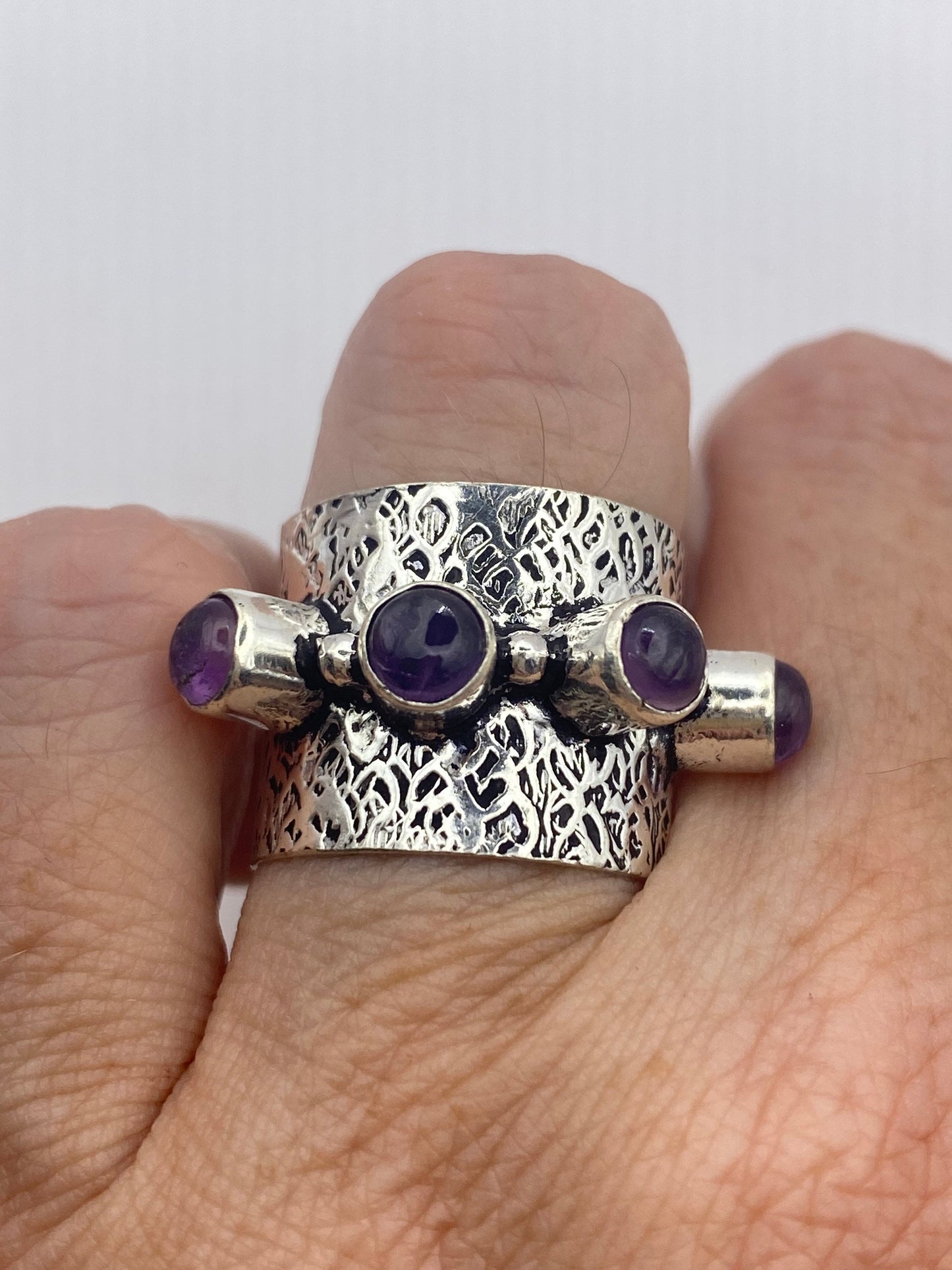 Vintage Boho Purple Amethyst Cocktail Ring Size 7