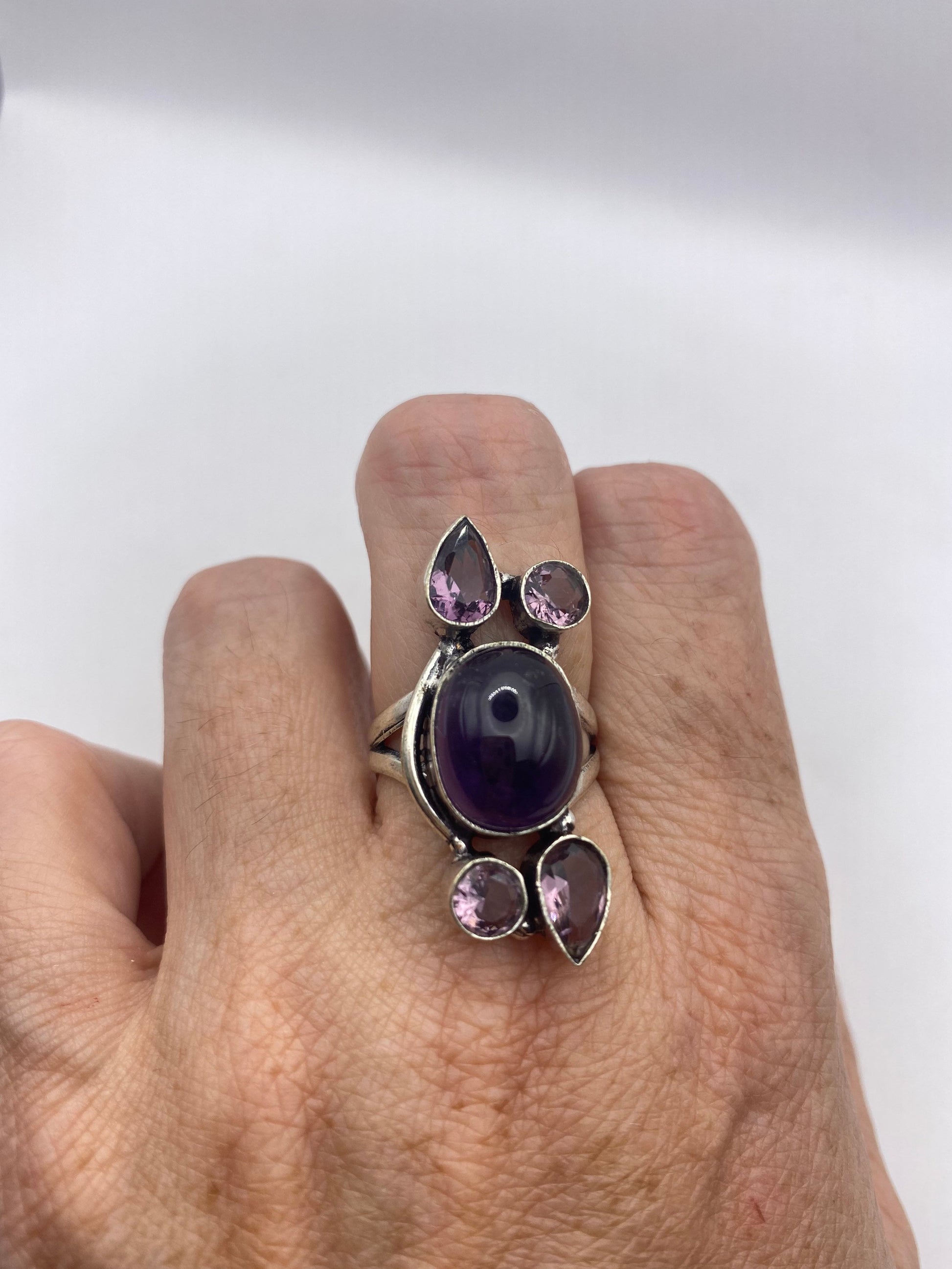 Vintage Boho Purple Amethyst Cocktail Ring Size 6.5