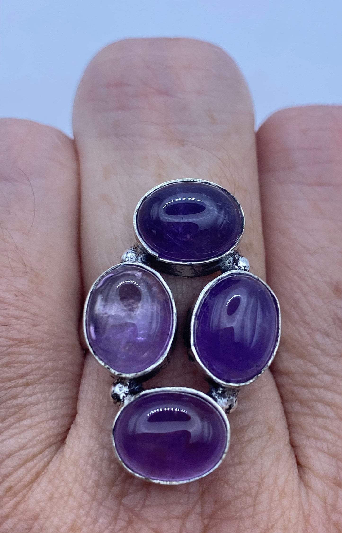 Vintage Boho Purple Amethyst Cocktail Ring Size 7