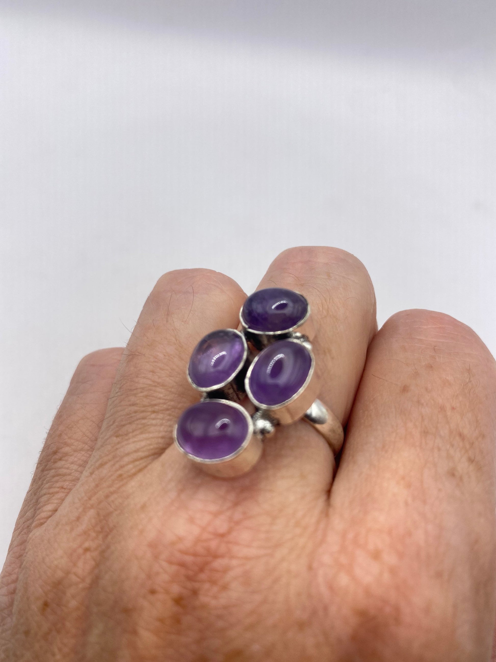 Vintage Boho Purple Amethyst Cocktail Ring Size 7