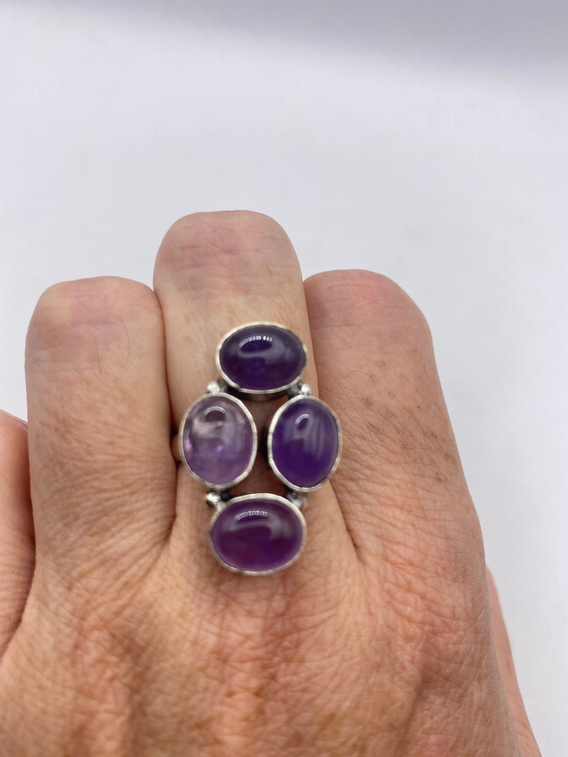 Vintage Boho Purple Amethyst Cocktail Ring Size 7