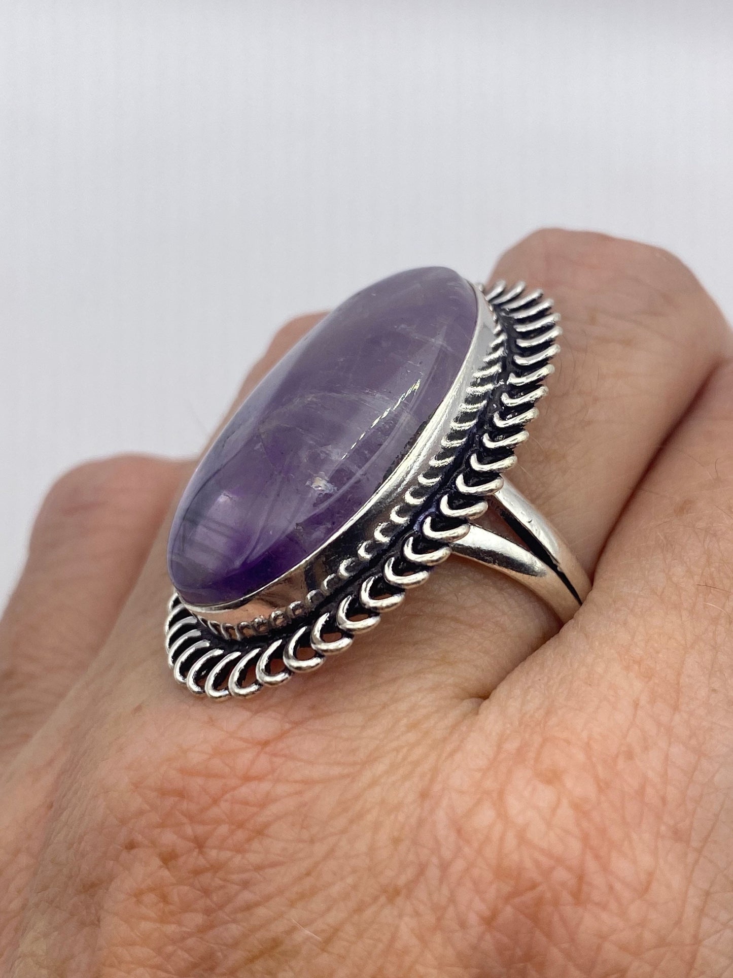 Vintage Boho Purple Amethyst Cocktail Ring Size 8.5