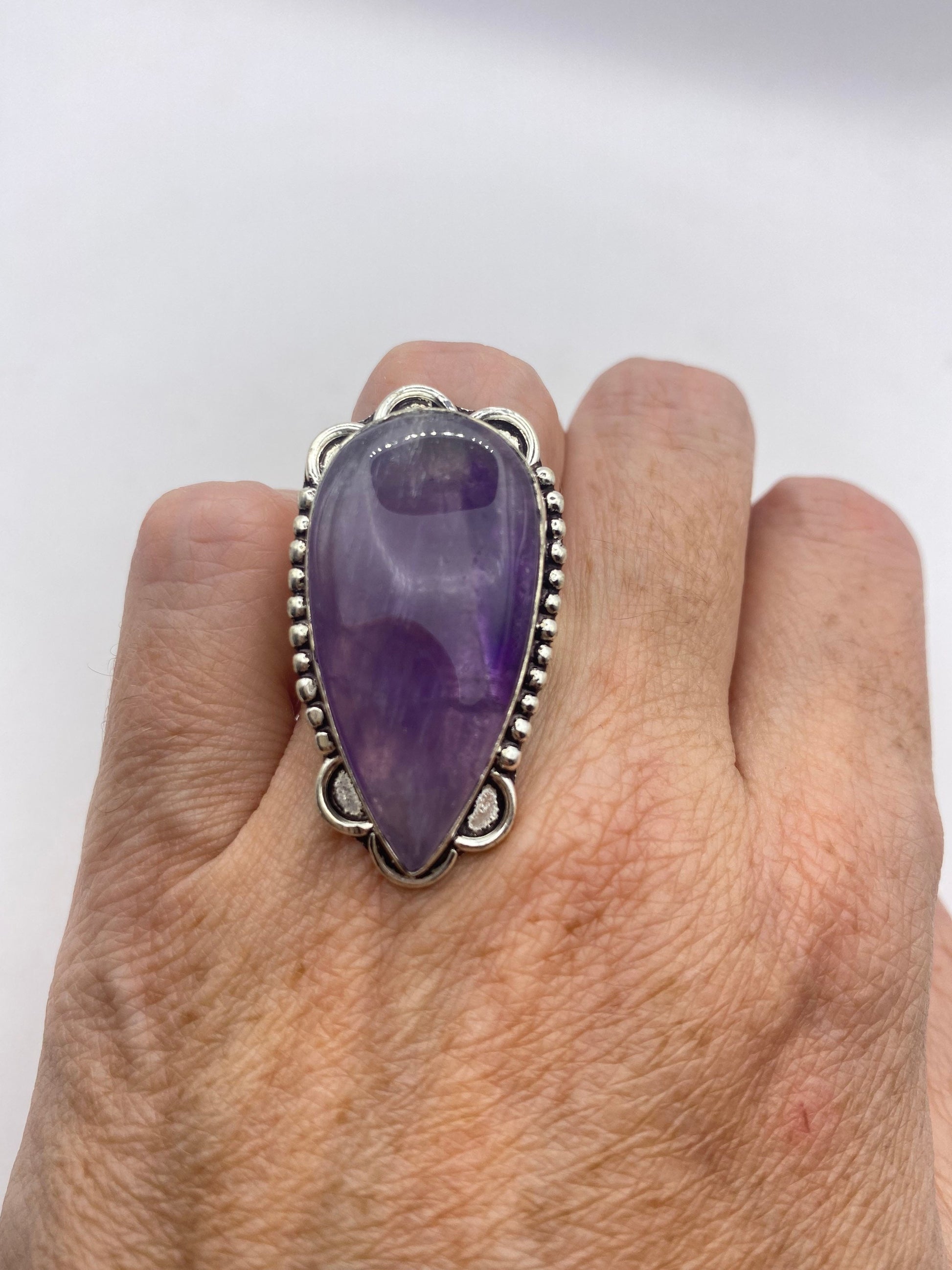 Vintage Boho Purple Amethyst Cocktail Ring Size 7.75