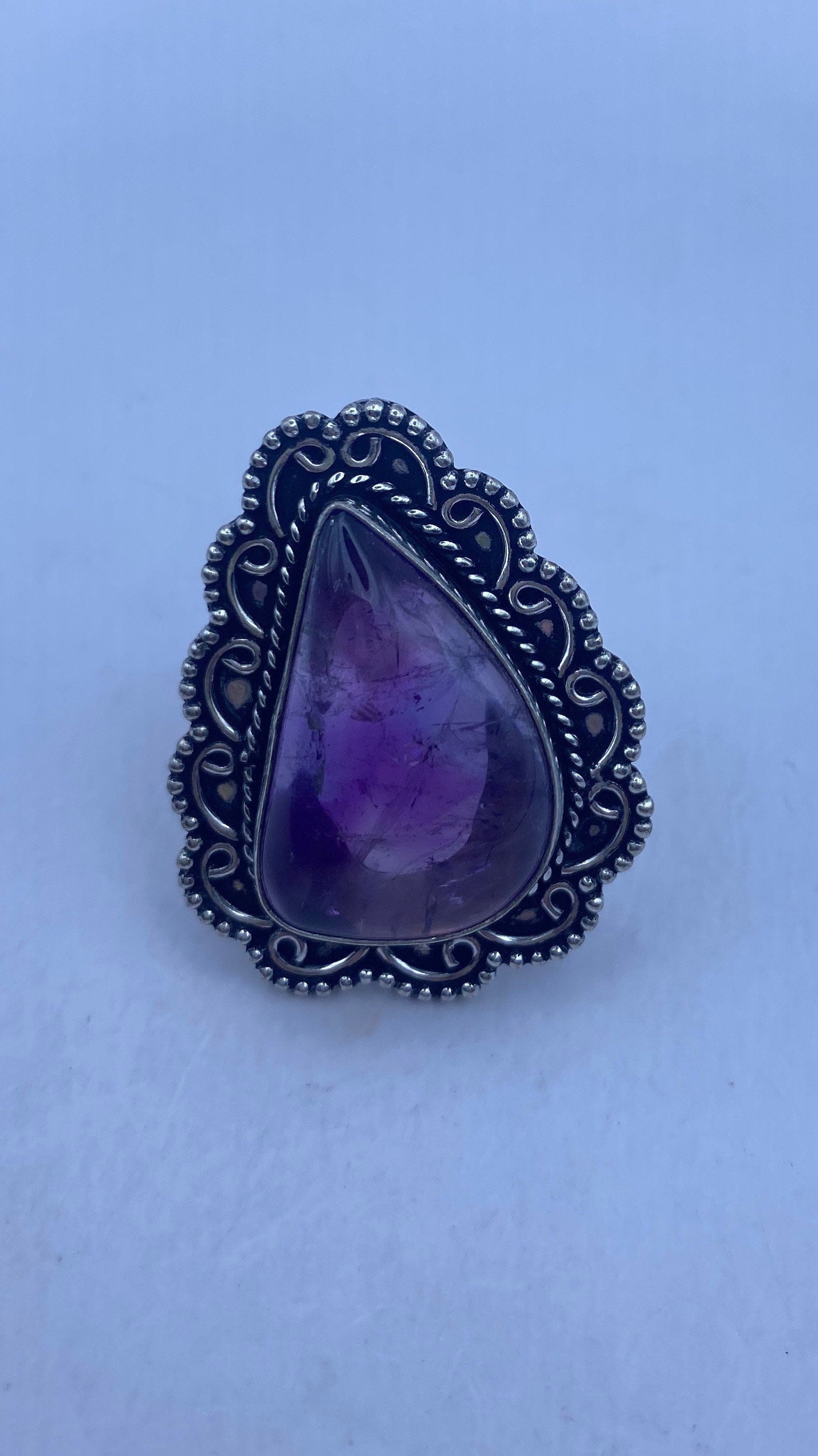 Vintage Boho Purple Amethyst Cocktail Ring Size 7