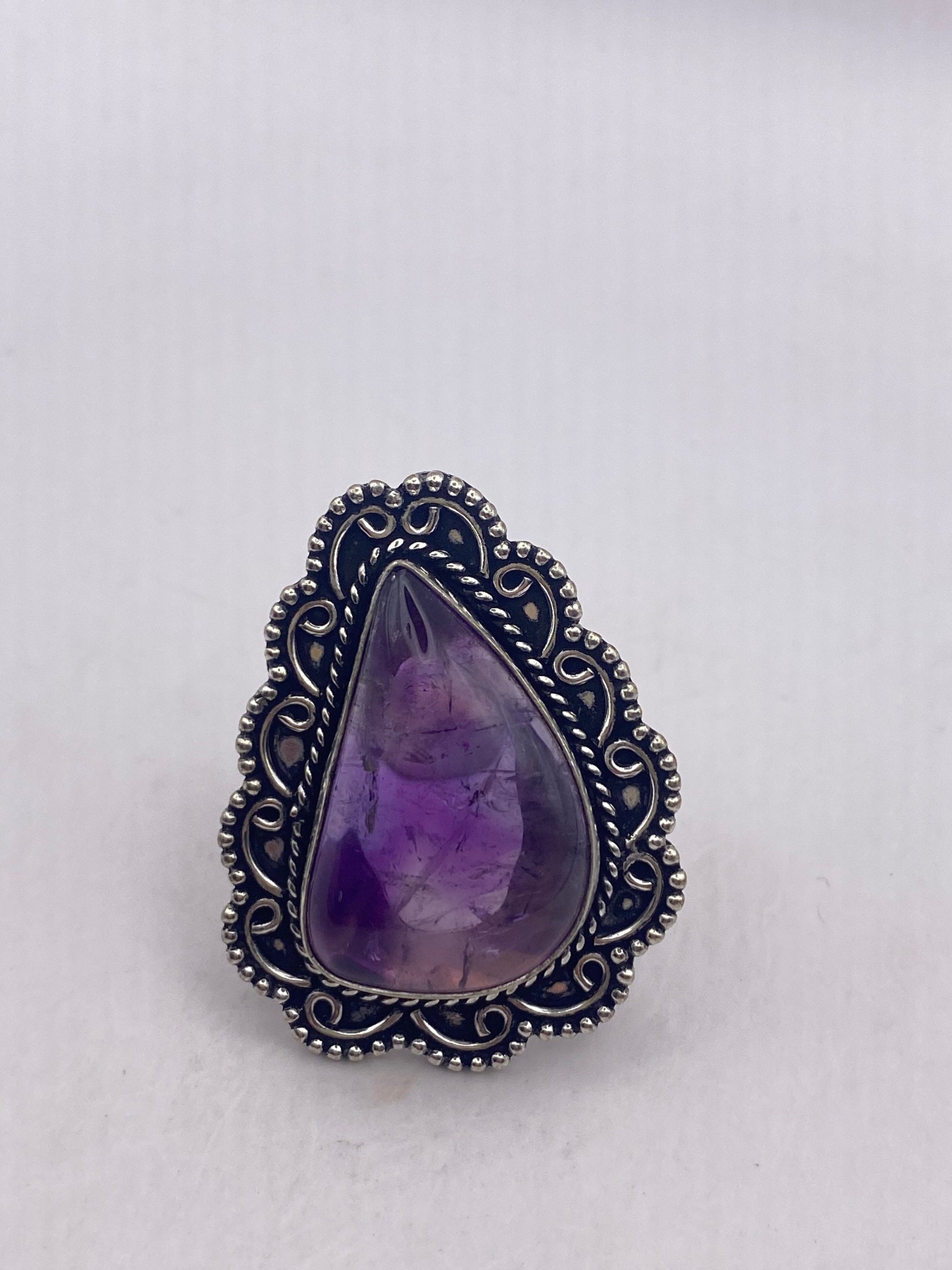 Vintage Boho Purple Amethyst Cocktail Ring Size 7