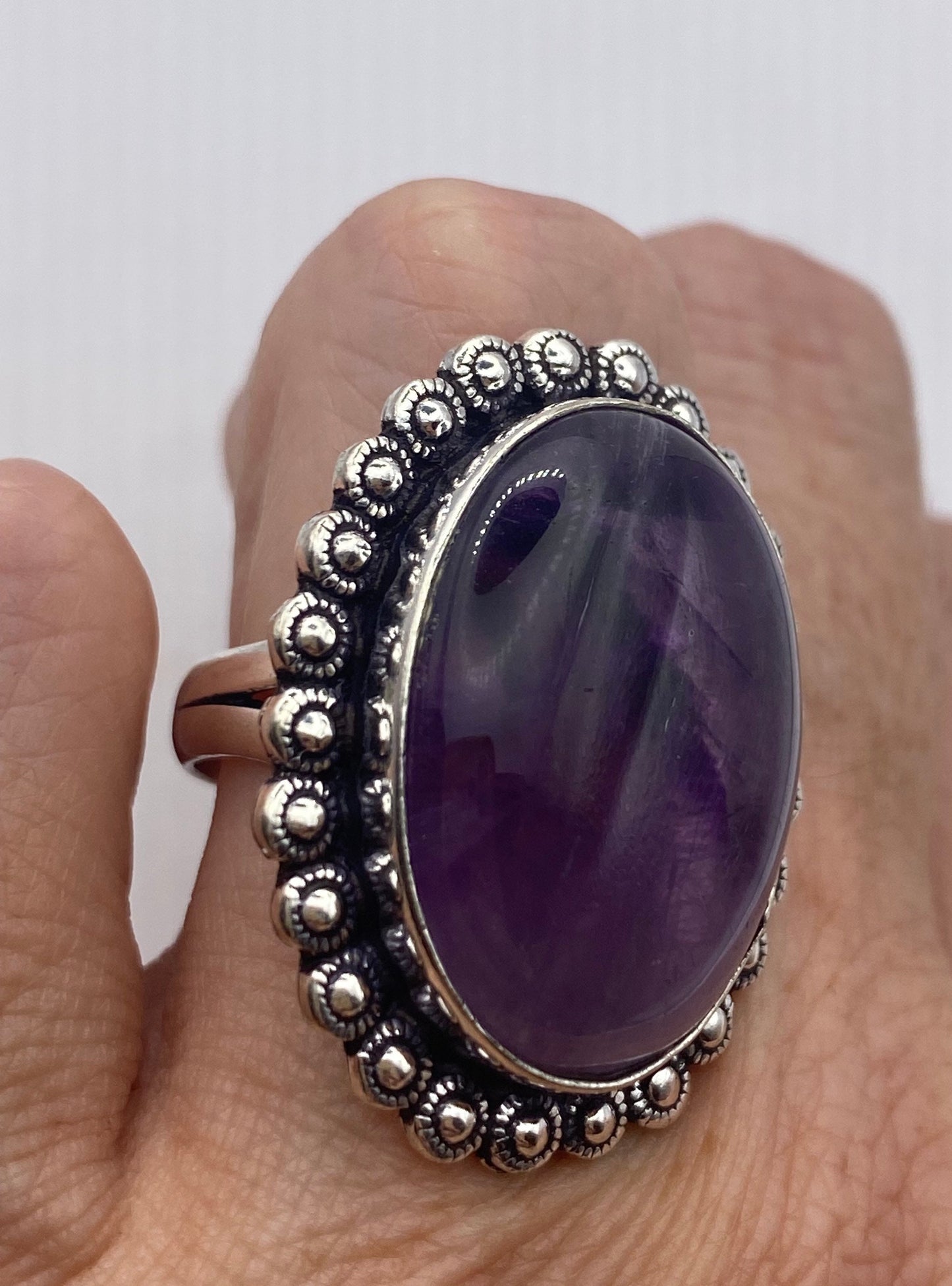 Vintage Boho Purple Amethyst Cocktail Ring Size 8