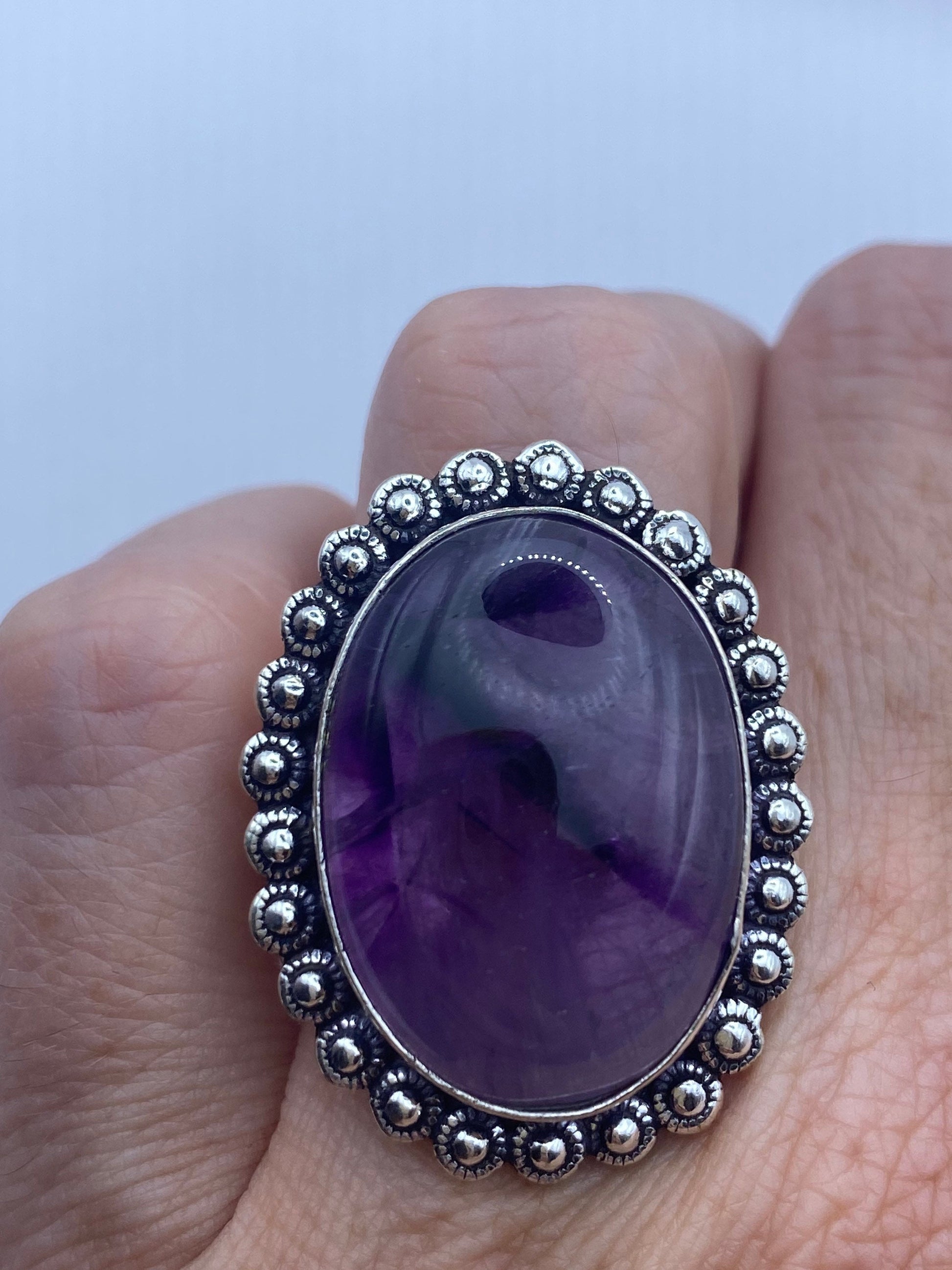 Vintage Boho Purple Amethyst Cocktail Ring Size 8