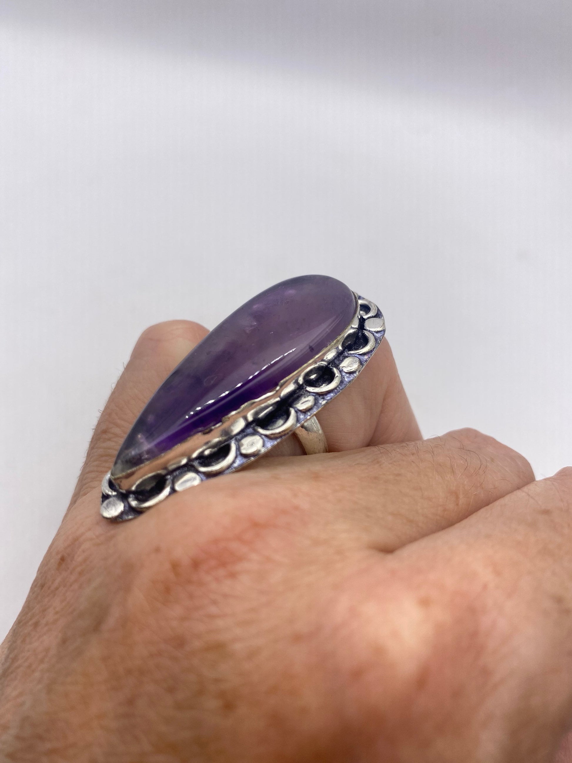 Vintage Boho Purple Amethyst Cocktail Ring Size 5.25